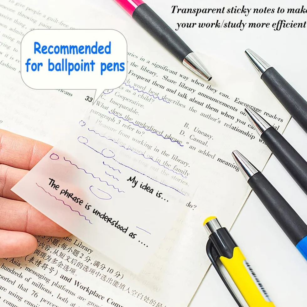Sticky Notes Transparent 76x76mm, Notes Autocollantes Transparentes, Blocs-notes Autocollants, Papier de Notes Réutilisable