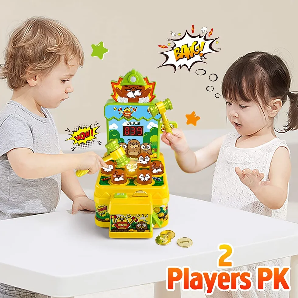 VATOS Marteau Jouet, Mini Banc d'Arcade Électronique avec 2 Marteaux, Jeu Éducatif pour Enfants 3-6 Ans