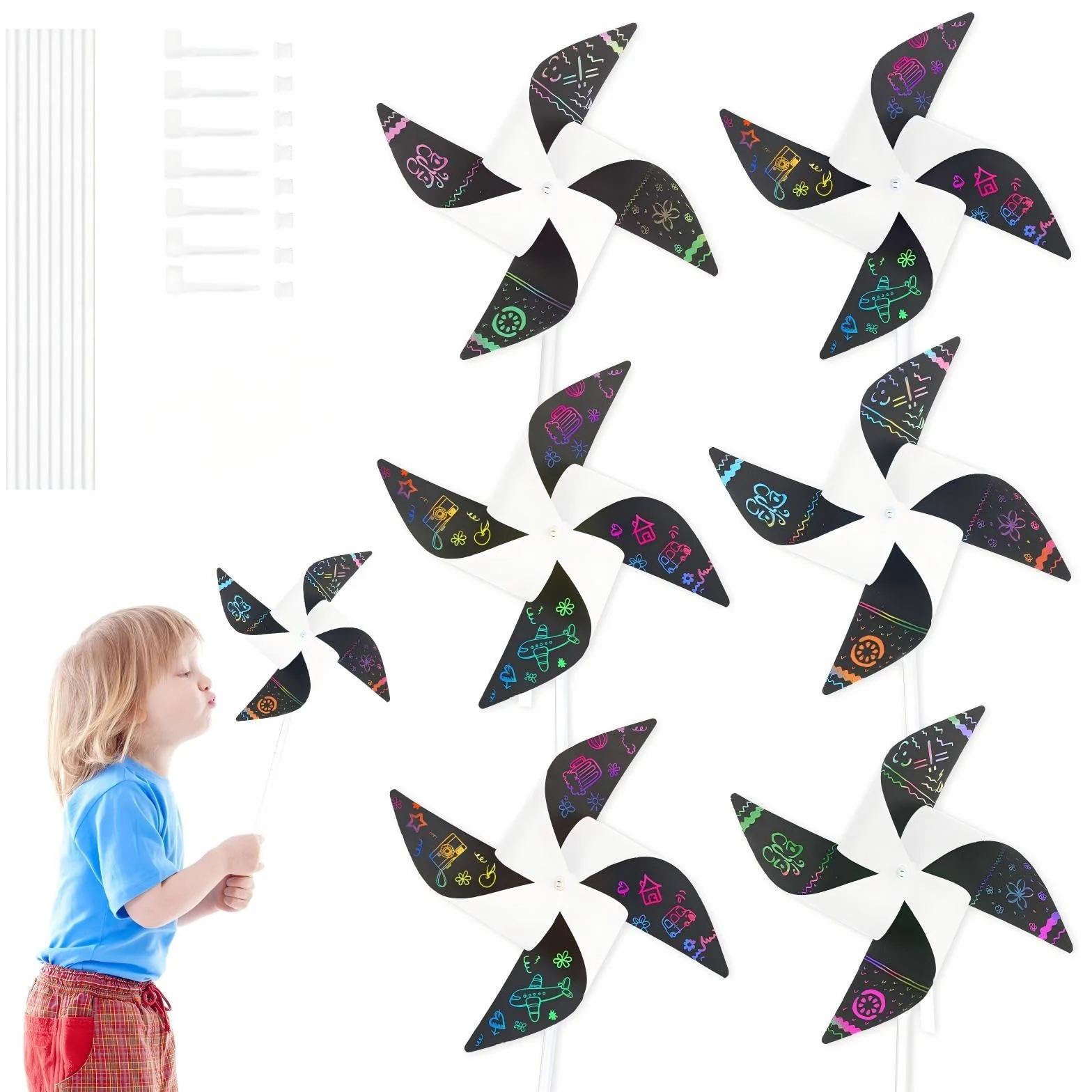 MONCAP 20Pcs Feuilles à Gratter Papier Peinture Moulins à Vent 22.5 x 39.5cm Carte à Gratter Enfant Scratch Art