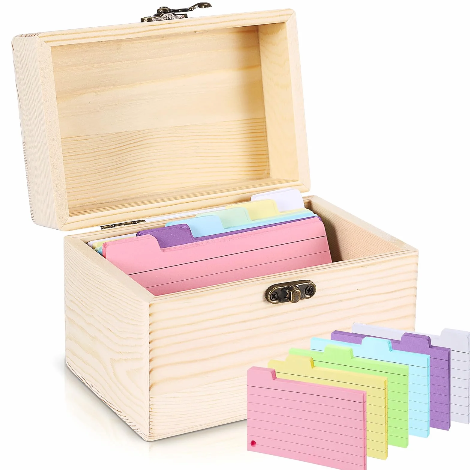 Boîte à Recettes en Bois 10,5x15 cm avec 150 Cartes, Organisateur de Cartes de Notes