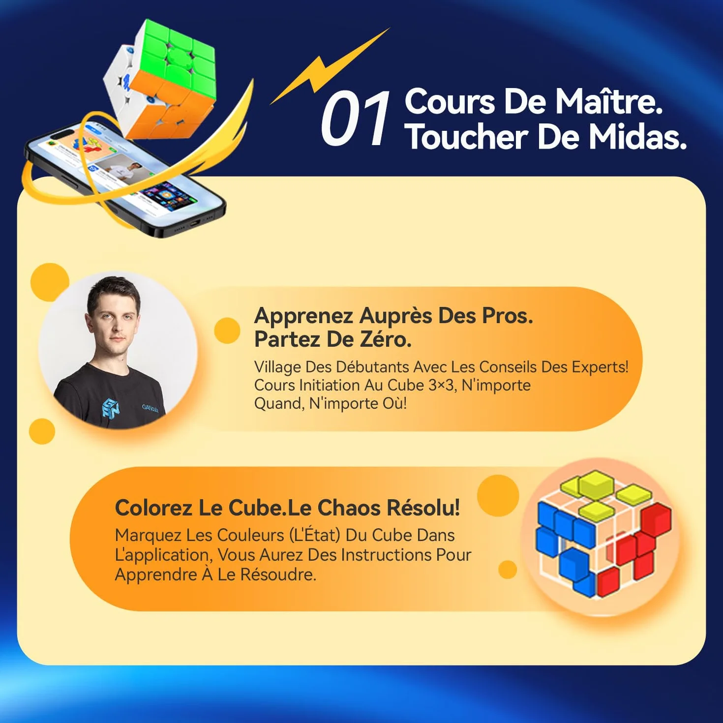 GAN356 i Carry E Smart Cube 3x3 Speed Cube Contrôle par Appli GES Pro+ 150h Autonomie Version Givrée