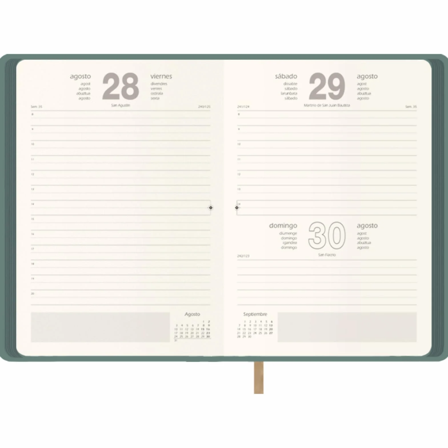 Agenda 2026 Jour par Page A5 Couverture Flexible Similicuir Planificateur Annuel Espagnol Hanoï Vert