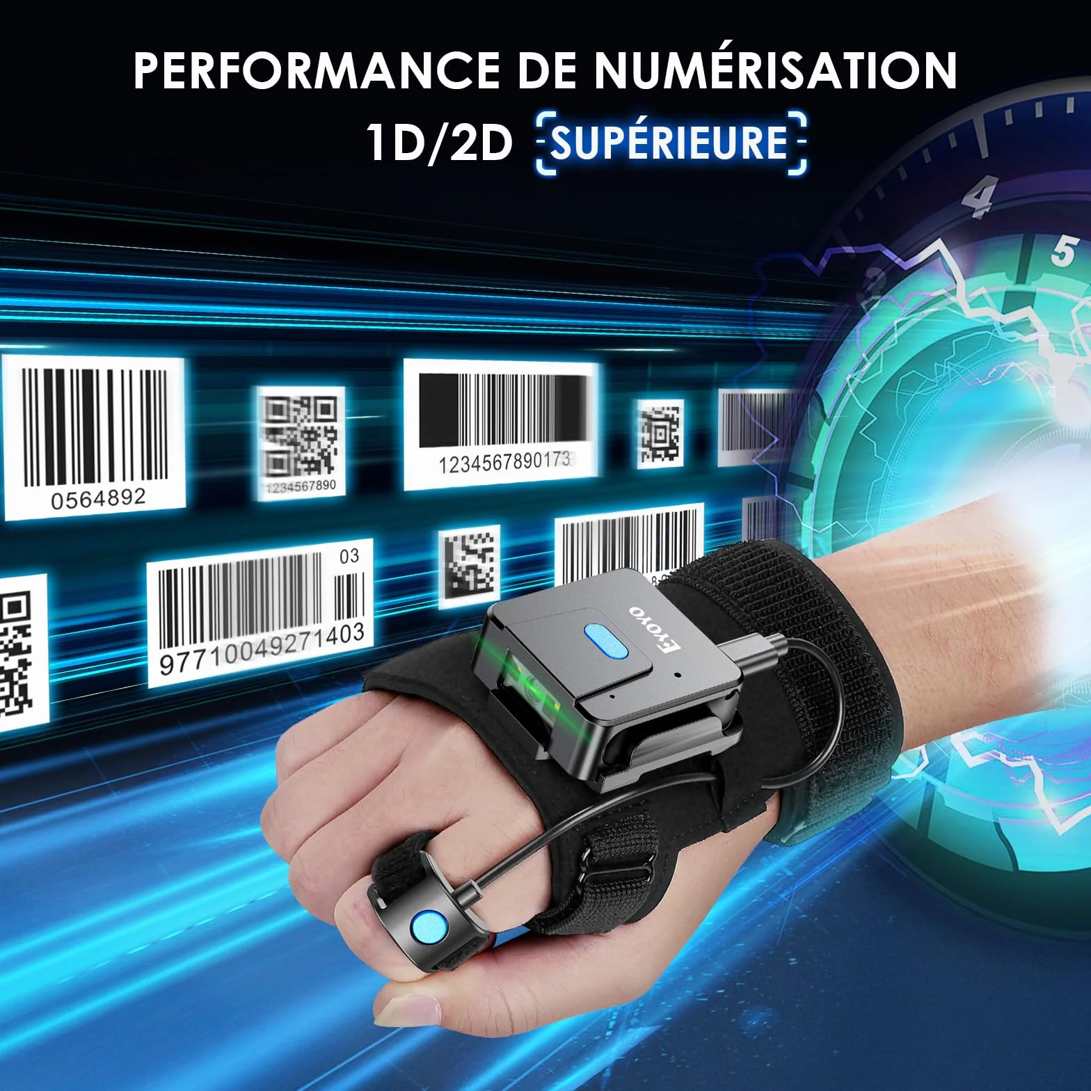 Eyoyo 1D 2D Bluetooth Barcode Scanner, Wearable QR Code Reader for iPhone iPad Android