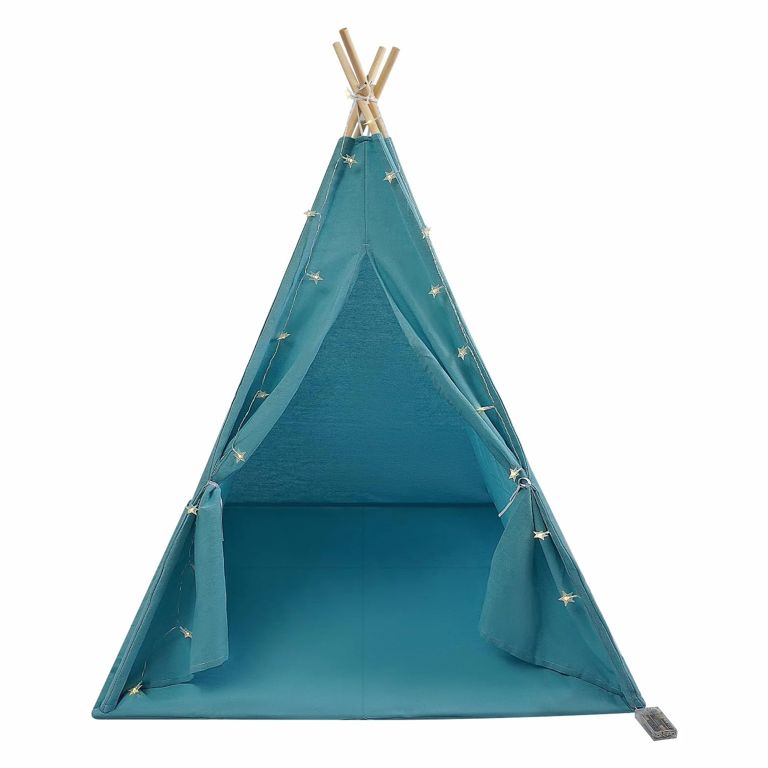Tente Tipi pour enfant avec tapis de sol et guirlande lumineuse - Tente de jeu pliable en coton 120 x 120 x 140 cm Bleu
