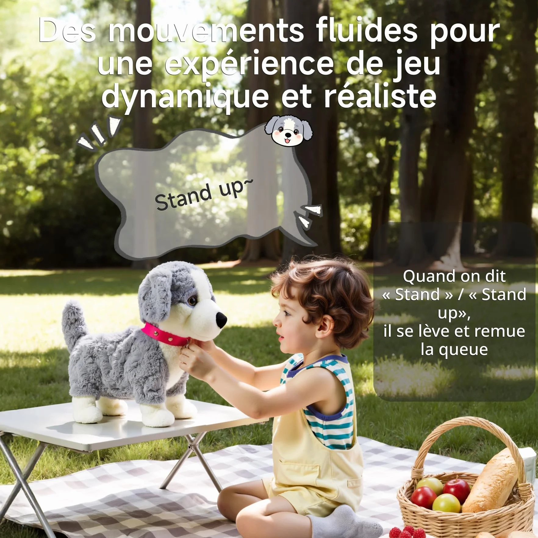 Peluche Chien Interactif à Commande Vocale, Marche, Parle, Aboie, Jouet Électronique pour Enfant 3+