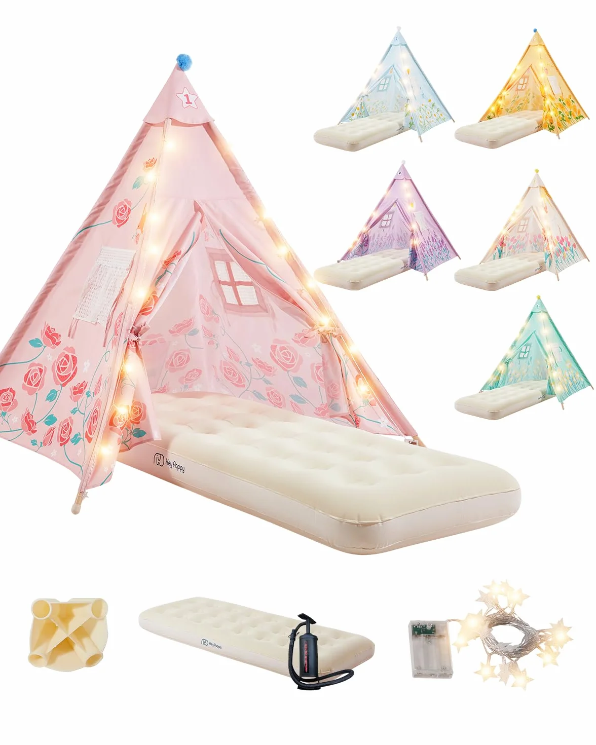 Lot de 6 Tentes Tipi pour Enfants avec Matelas Gonflables – Kit Complet Soirée Pyjama Cabane de Jeu