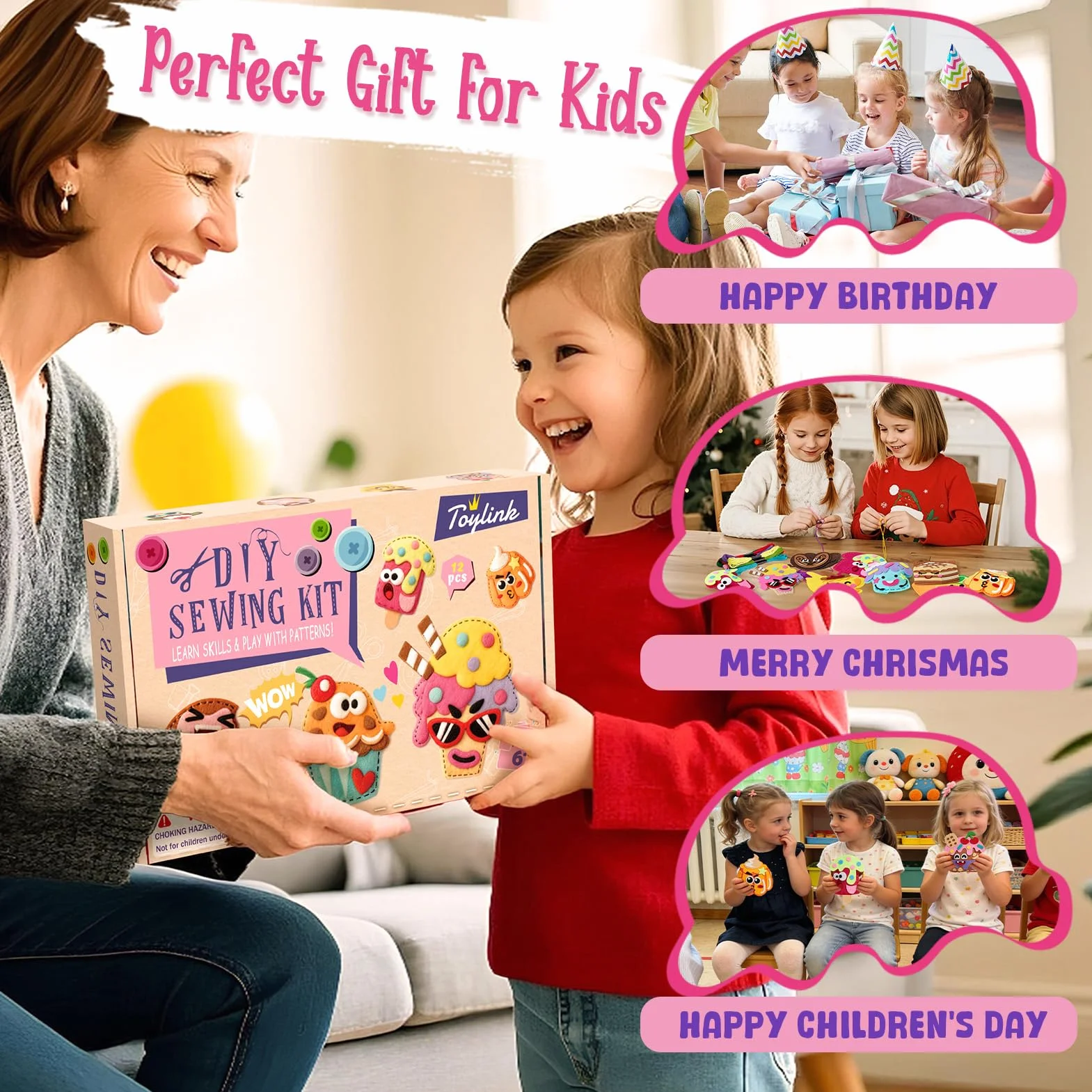 TUZT Kit Couture Enfant 12 DIY Desserts Bricolage avec Couture en Feutre & Aiguilles Plastique Loisir Créatif Jouet Cadeau pour Garçon Fille 5-10 Ans