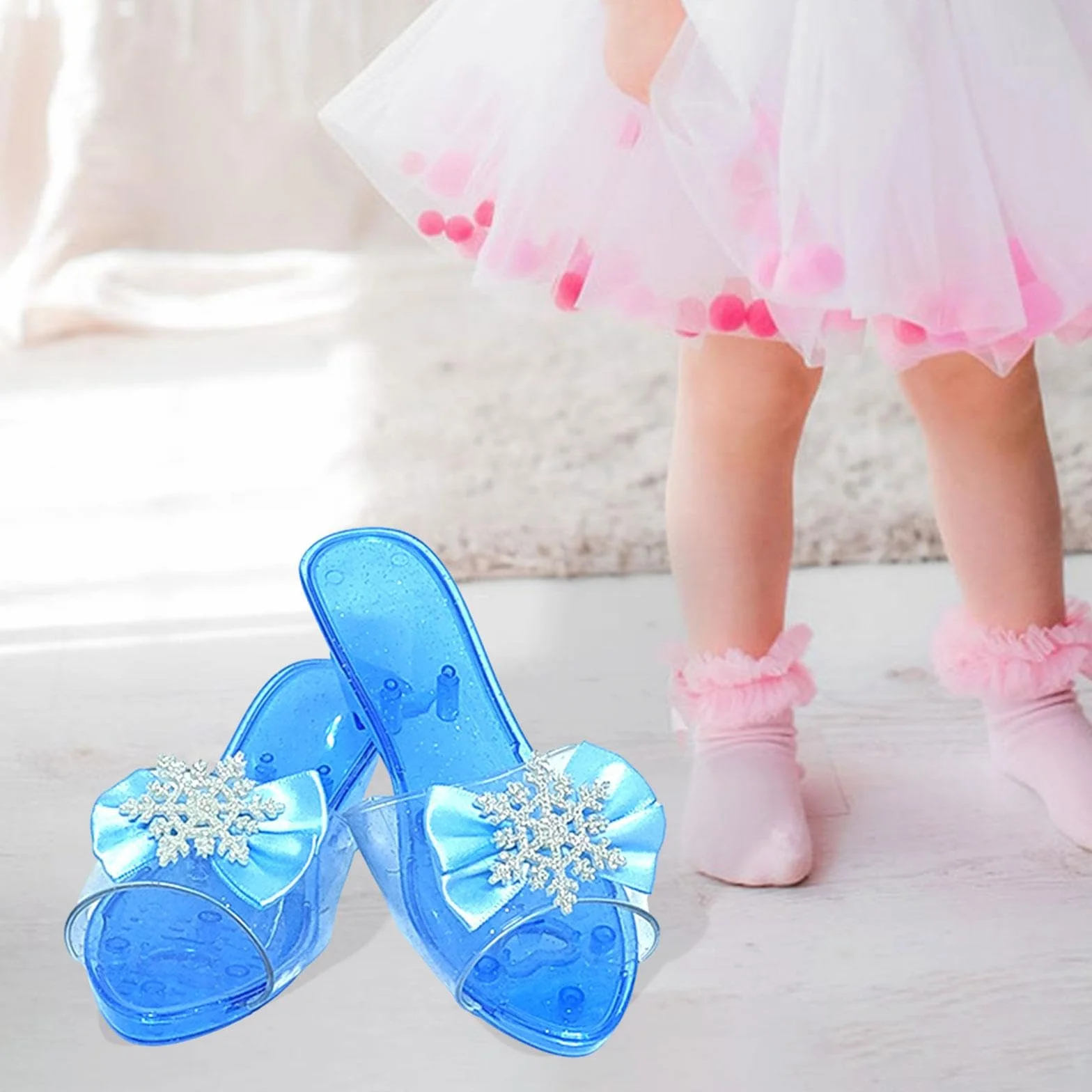predolo Chaussures de Princesse à Enfiler pour déguisement, Bleu