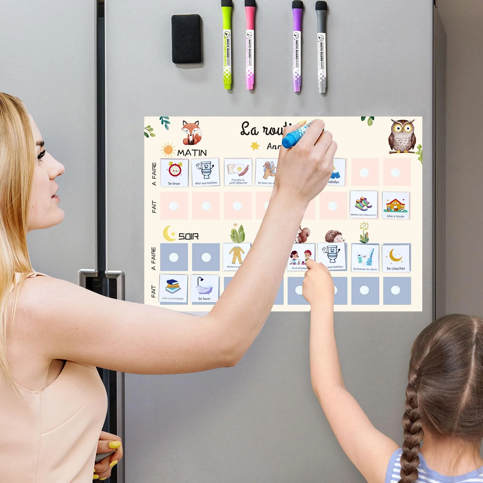Planning Semaine Enfants 2pcs Tableau Routine Quotidienne 118pcs Français