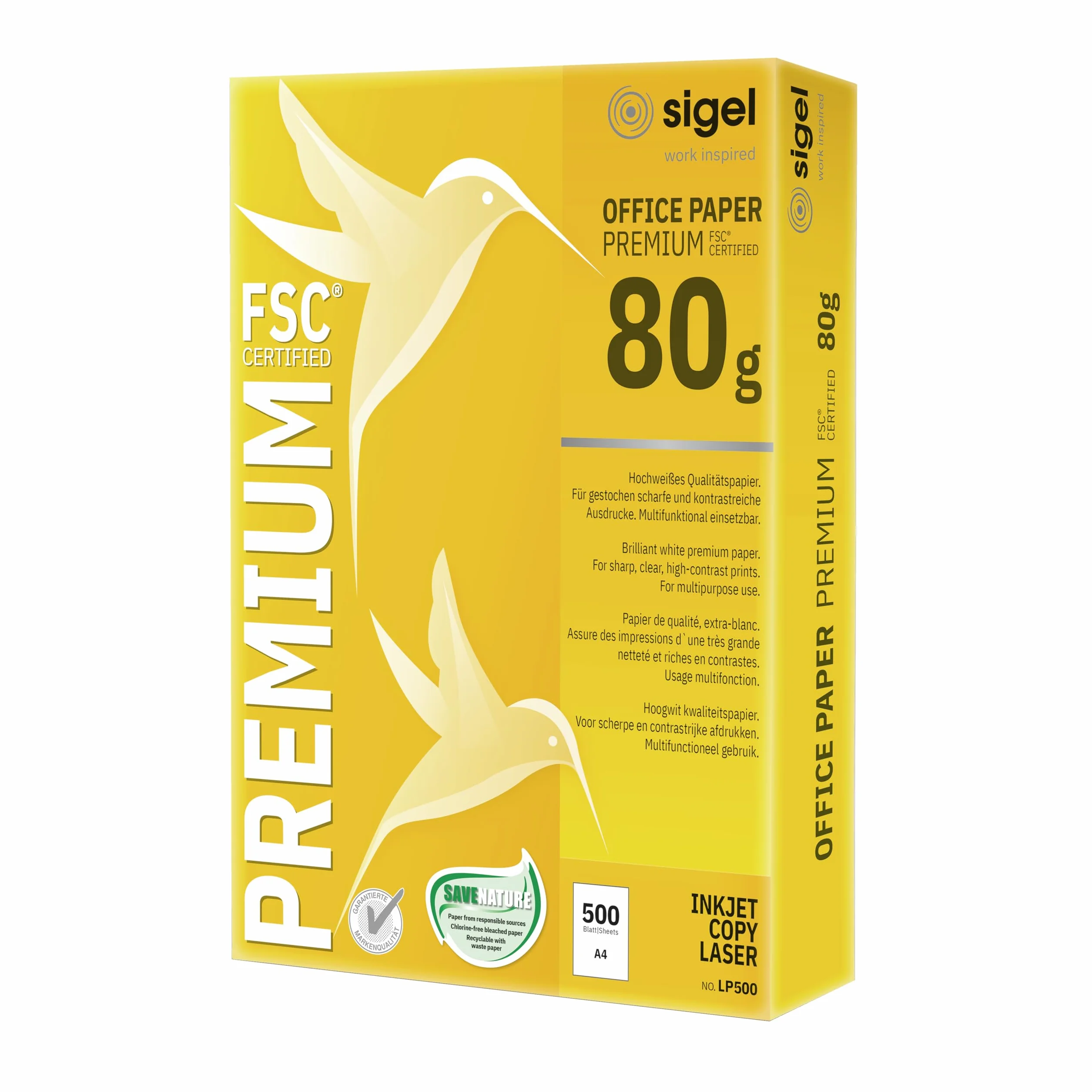 Papier blanc A4 80 g 500 feuilles Sigel Premium Office LP500 recto-verso imprimantes laser jet d'encre copieurs