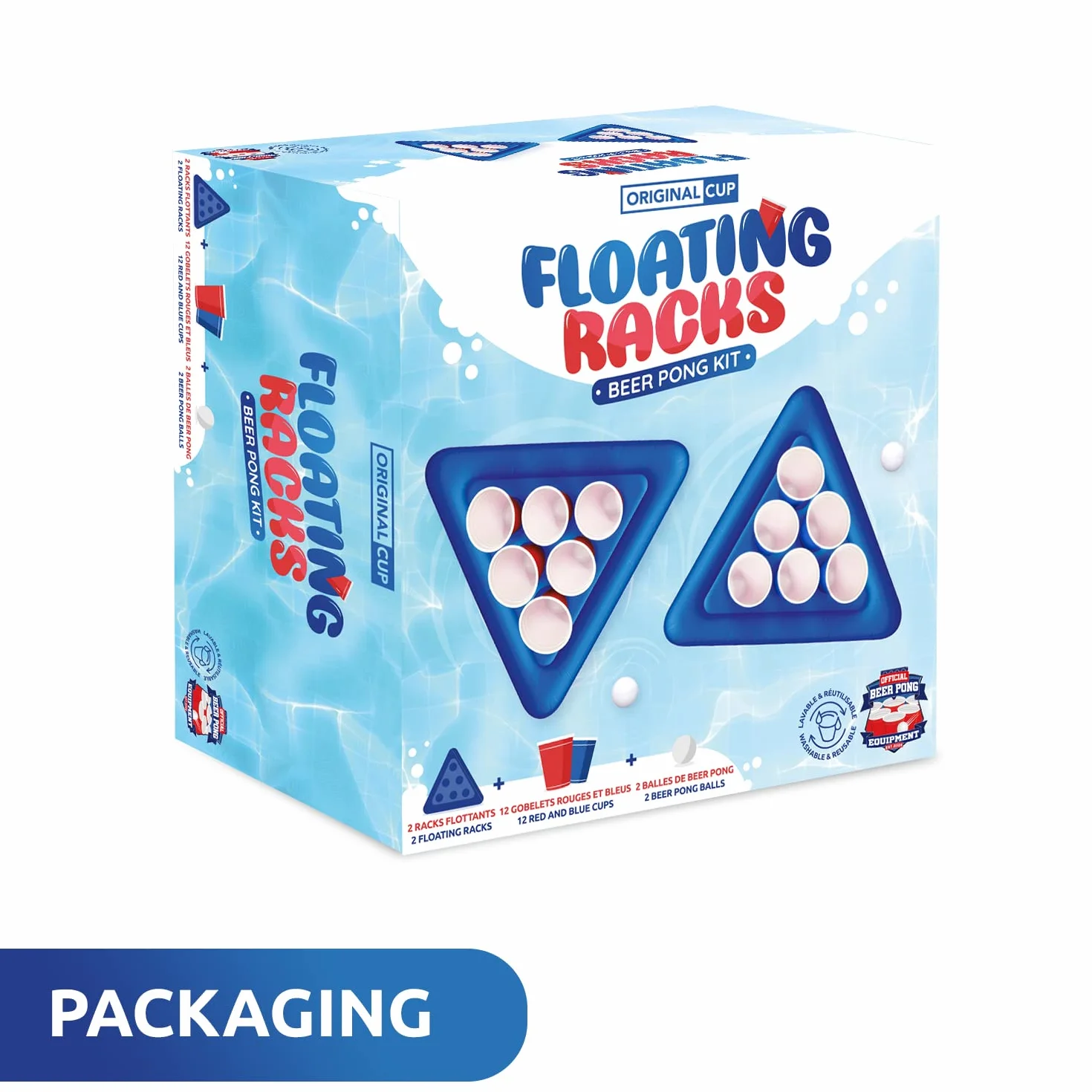 Original Beerpong Floating Kit 2 Bouées Gonflables 12 Red Cups 2 Balles Beer Pong Piscine