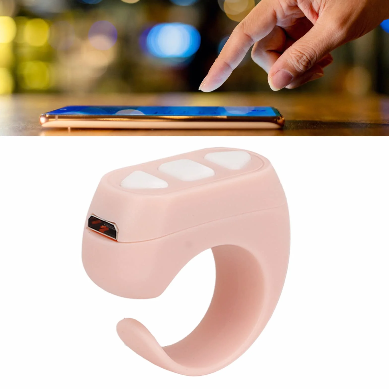 Bluetooth Page Turner Ring pour Kindle APP, Compatible iOS Android (Rose)