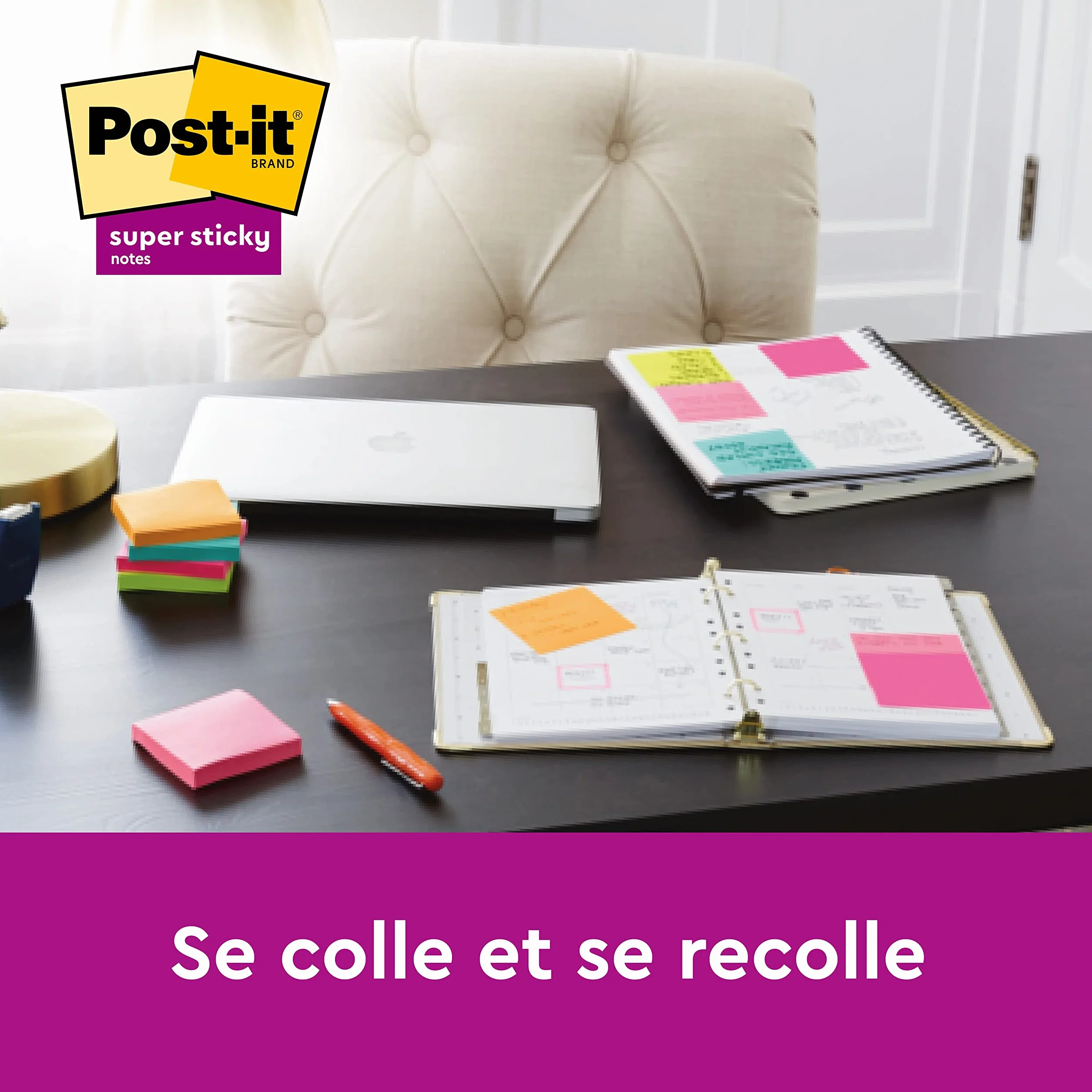 Post-it Z-Notes Autocollantes Super Sticky, 6 Blocs, 90 Feuilles, 76 mm x 76 mm