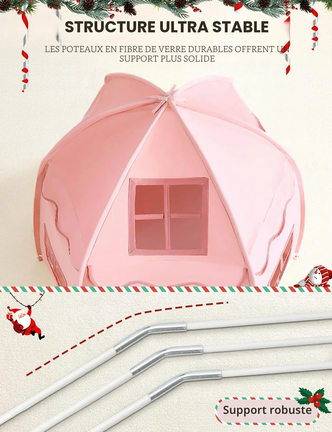Besrey Tente Château pour Enfant - Cabane Intérieure avec Lumières, Rose