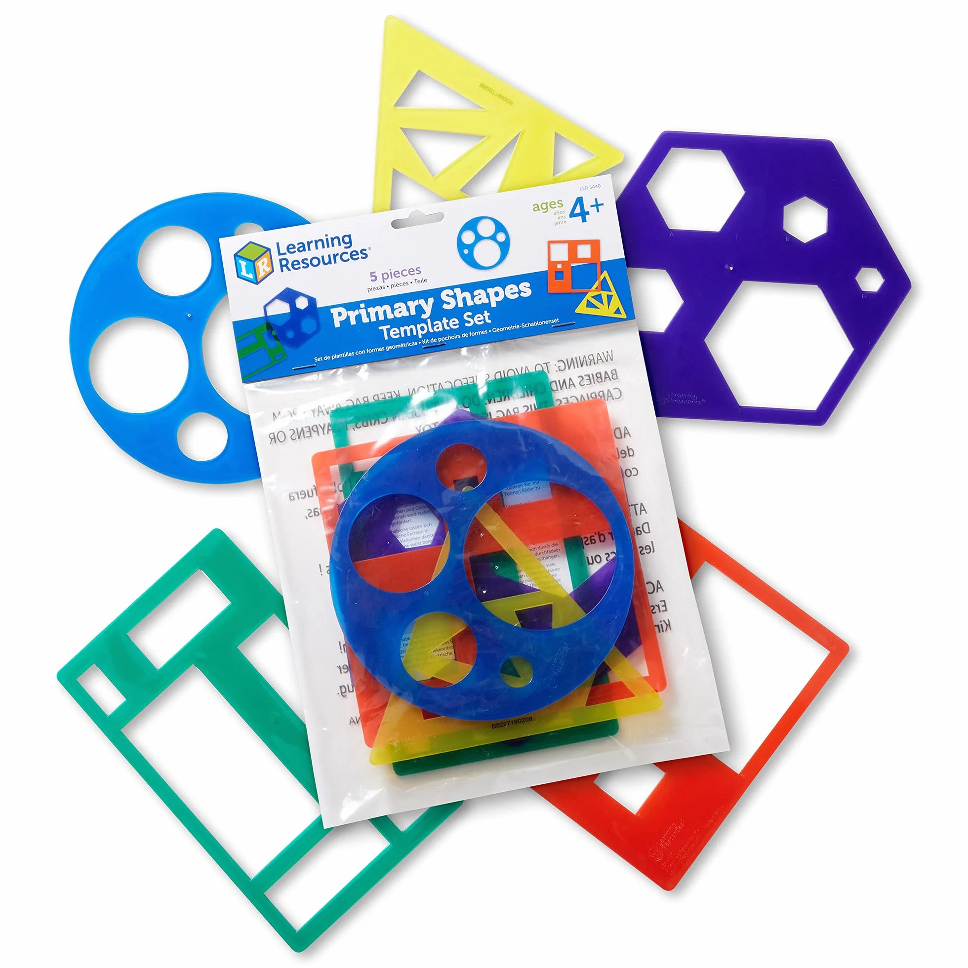 Learning Resources Primary Shapes Template Set, gabarits formes géométriques enfants 4-8 ans, kit géométrie dessin éducatif