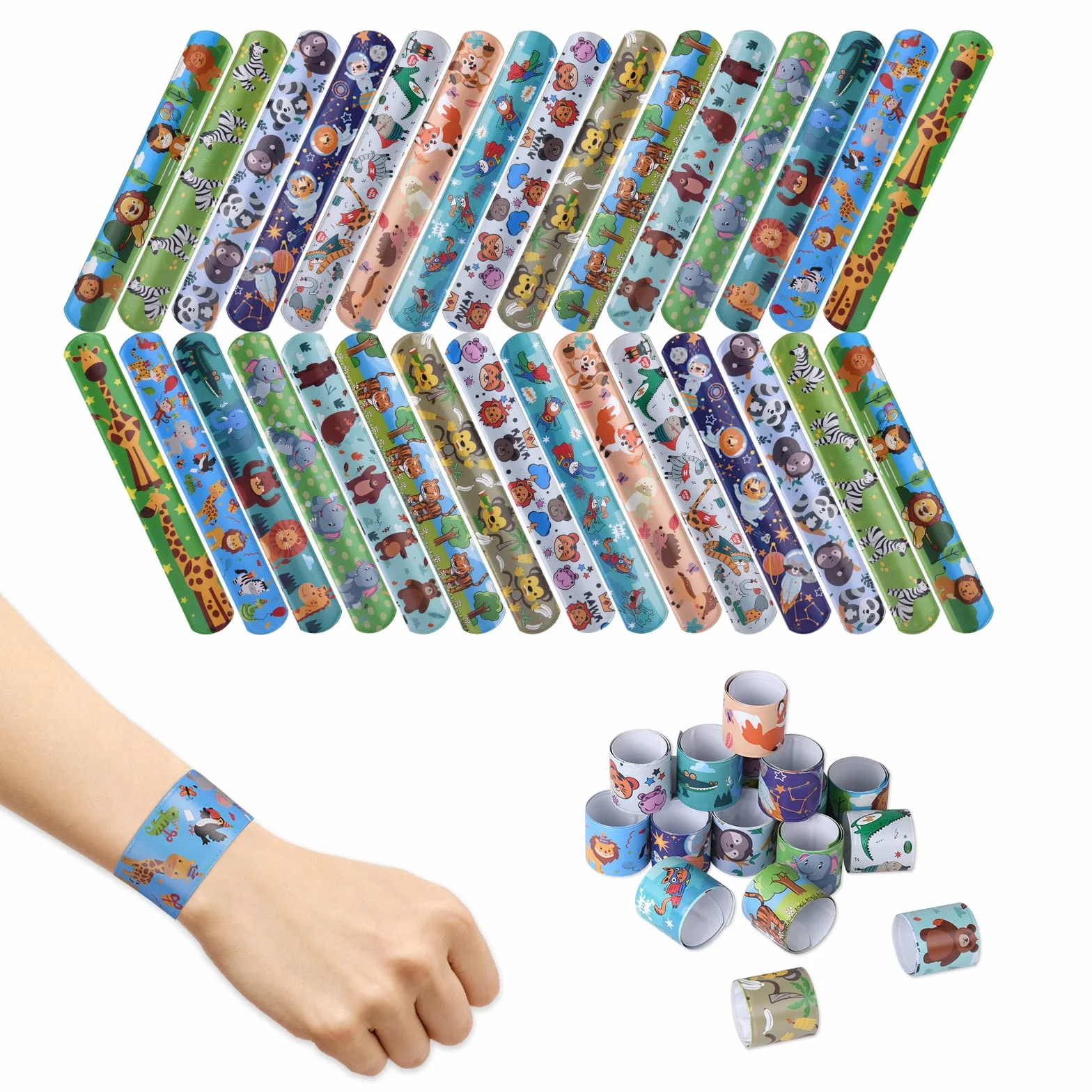 flintronic 30pcs Slap Bracelets à Claquer, Slap Bandes Multicolores pour Enfants