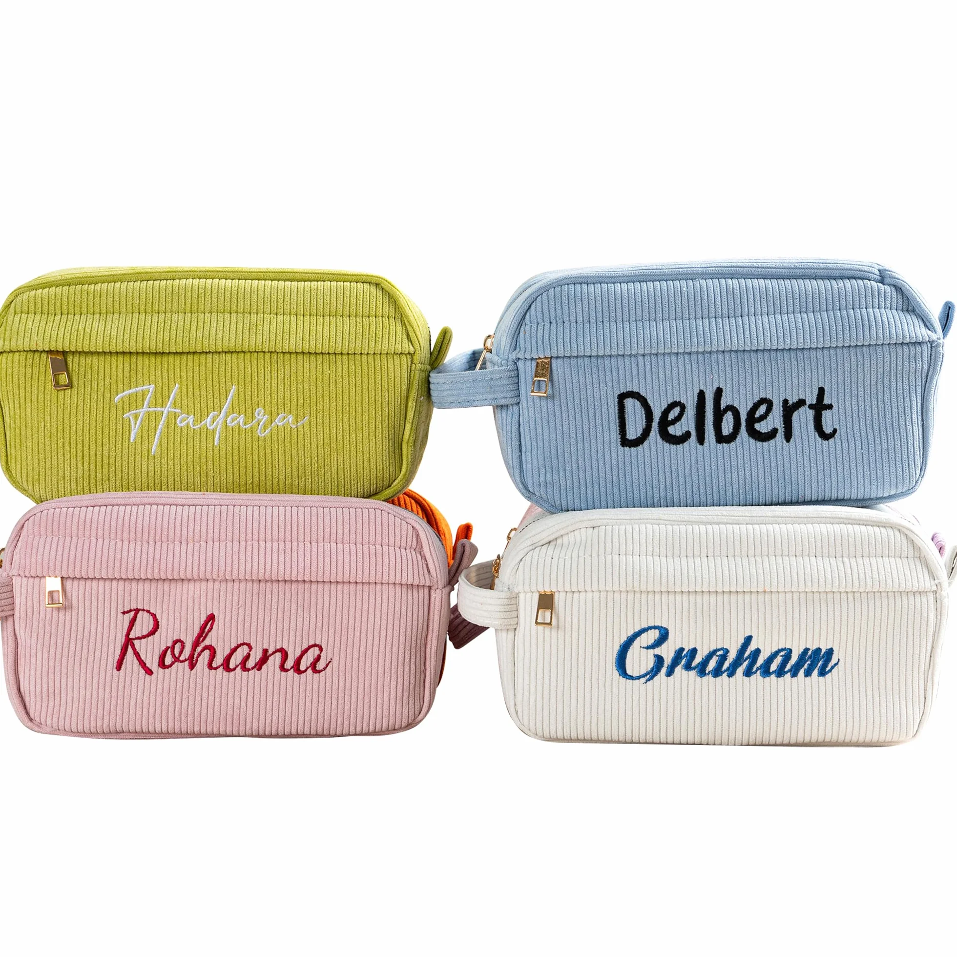 Trousse à Stylos Brodée Personnalisable Velours Côtelé 24x8x13.5cm - Trousse Écriture Adulte