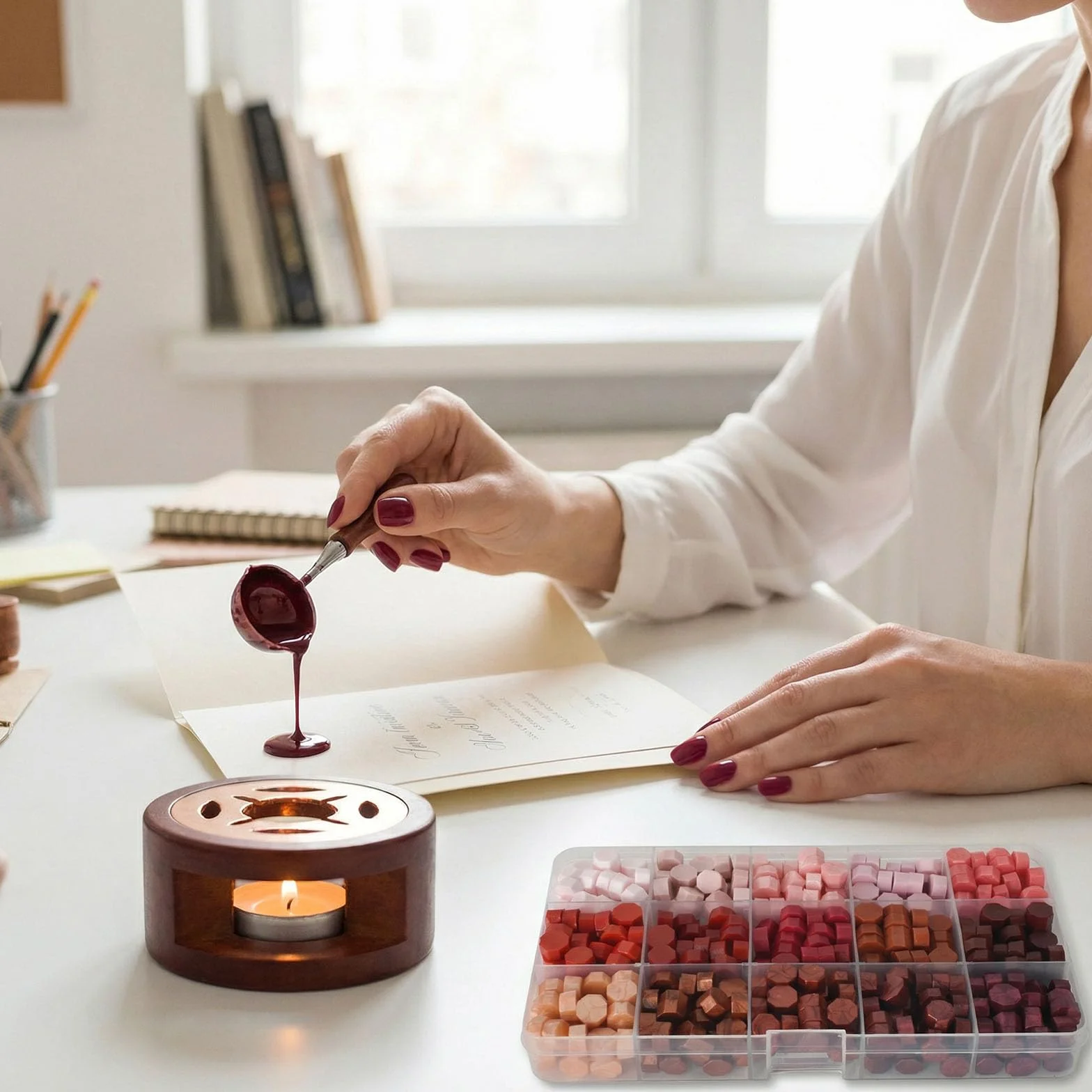 Ensemble de Tampons de Cire, 375 Perles Octogonales, 15 Couleurs, Chauffant, pour Mariage, Enveloppe, Cadeaux