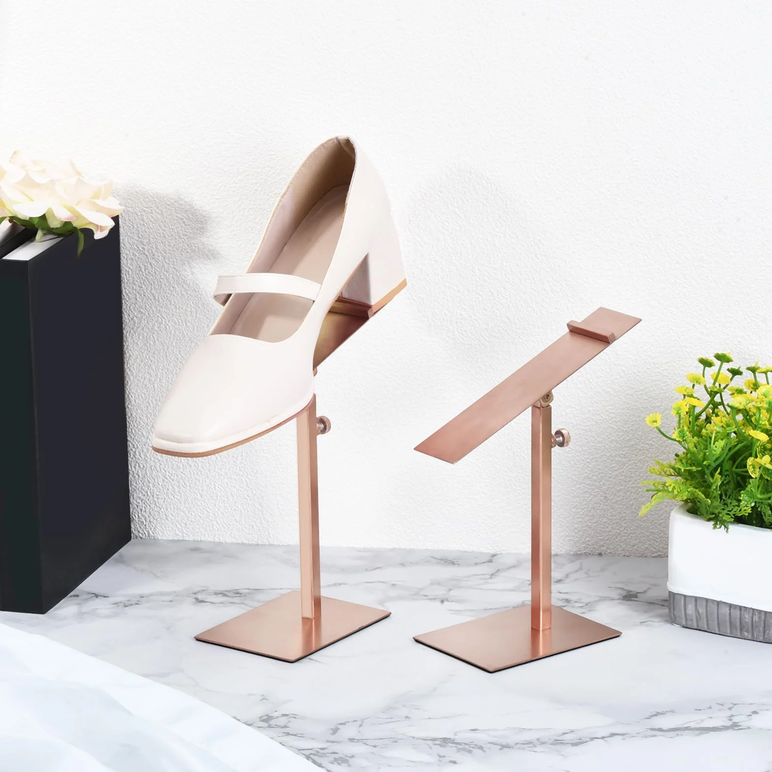 QUARKZMAN Présentoir Chaussures Support Réglable Hauteur 8,27" - 12,2" Métal Rose Doré