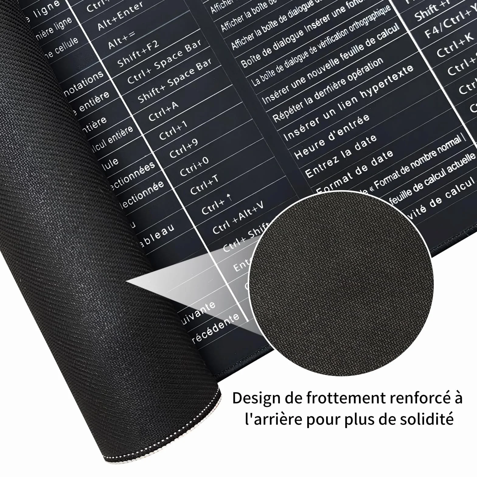 Tapis de Souris Raccourcis Excel 800x300 mm, Tapis de Bureau Étendu Formules et Raccourcis Clavier