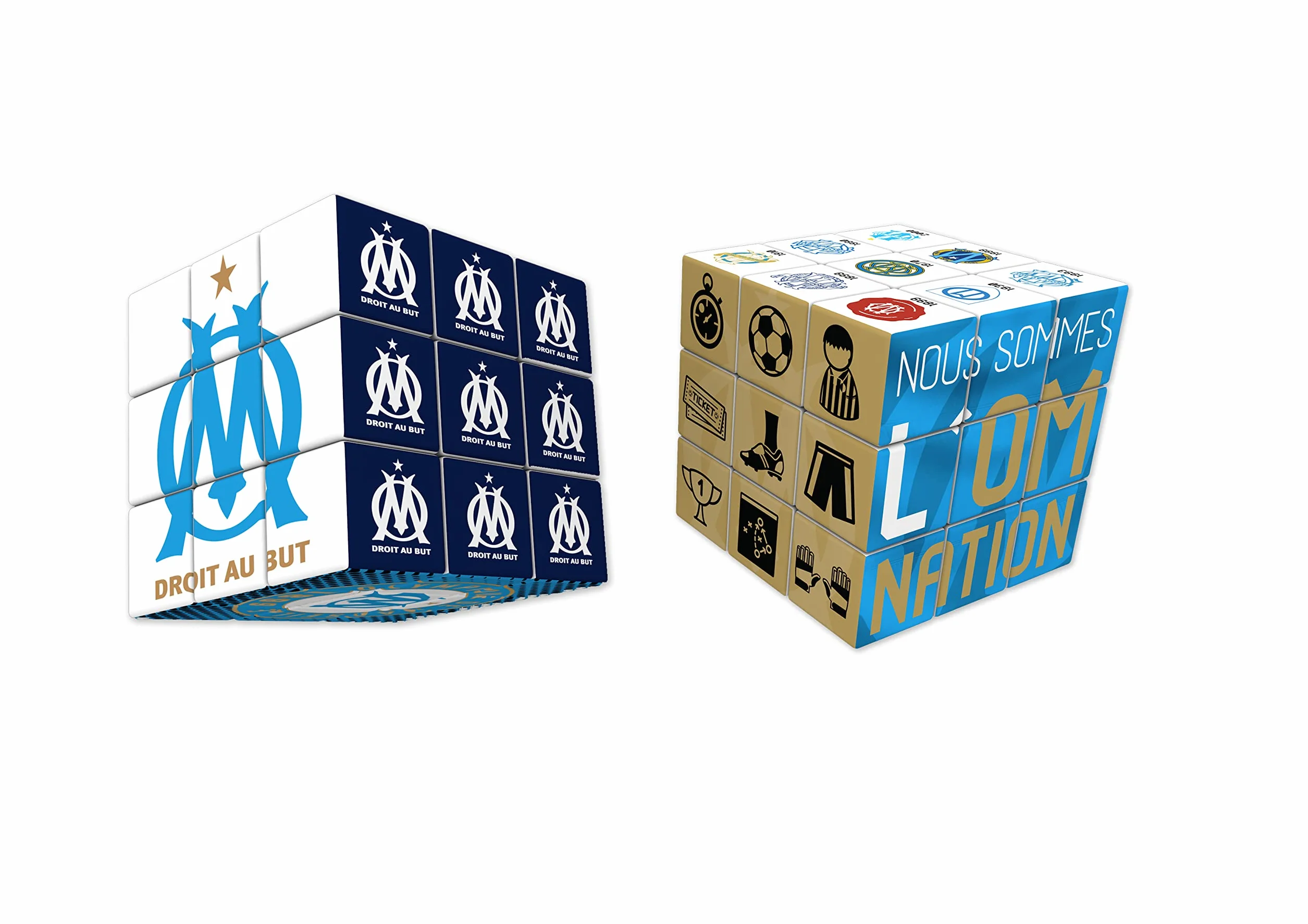 Megableu Cube 3x3 OLYMPIQUE DE MARSEILLE Casse-tête OM Officiel Jeu de Logique et Réflexion pour Adultes et Enfants dès 7 ans