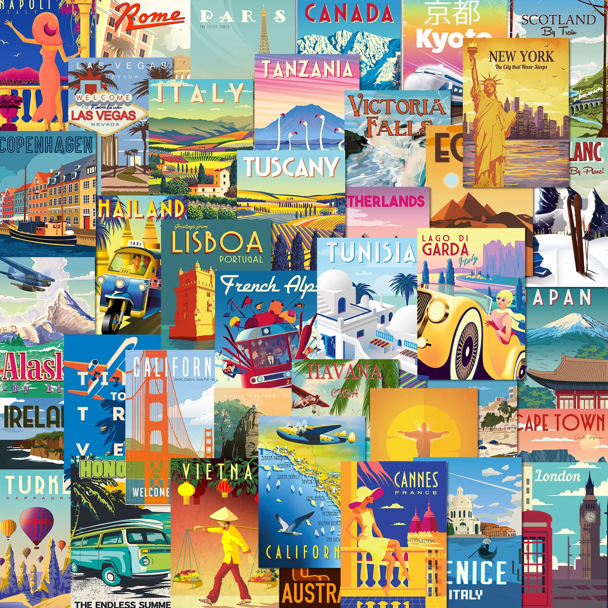 Olivia Samuel 40 cartes postales de voyage rétro mixtes destinations populaires exotiques couleurs vives