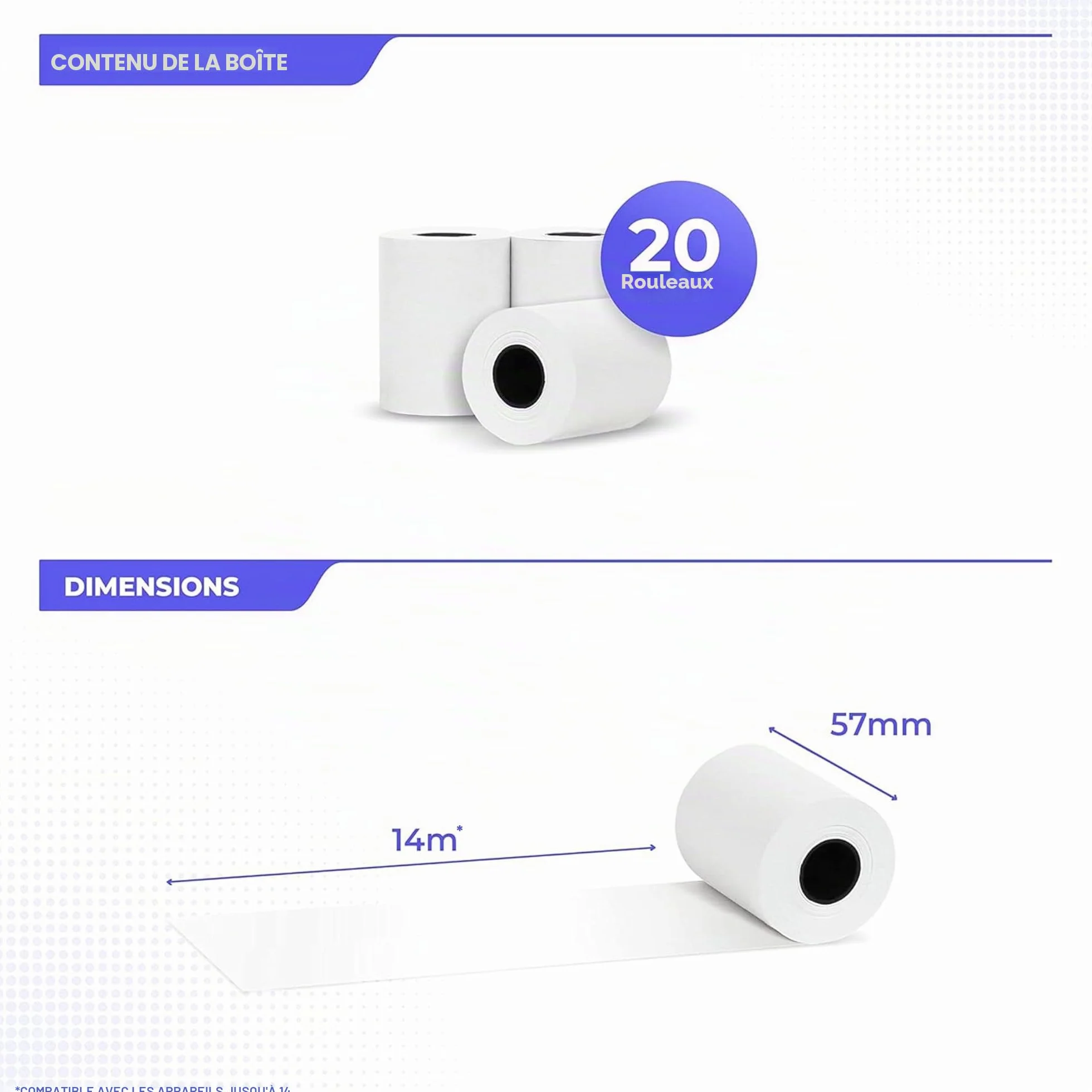 Rouleau TPE Carte Bancaire 57x35x12 Papier Thermique 57mm x 14m x 12mm sans BPA
