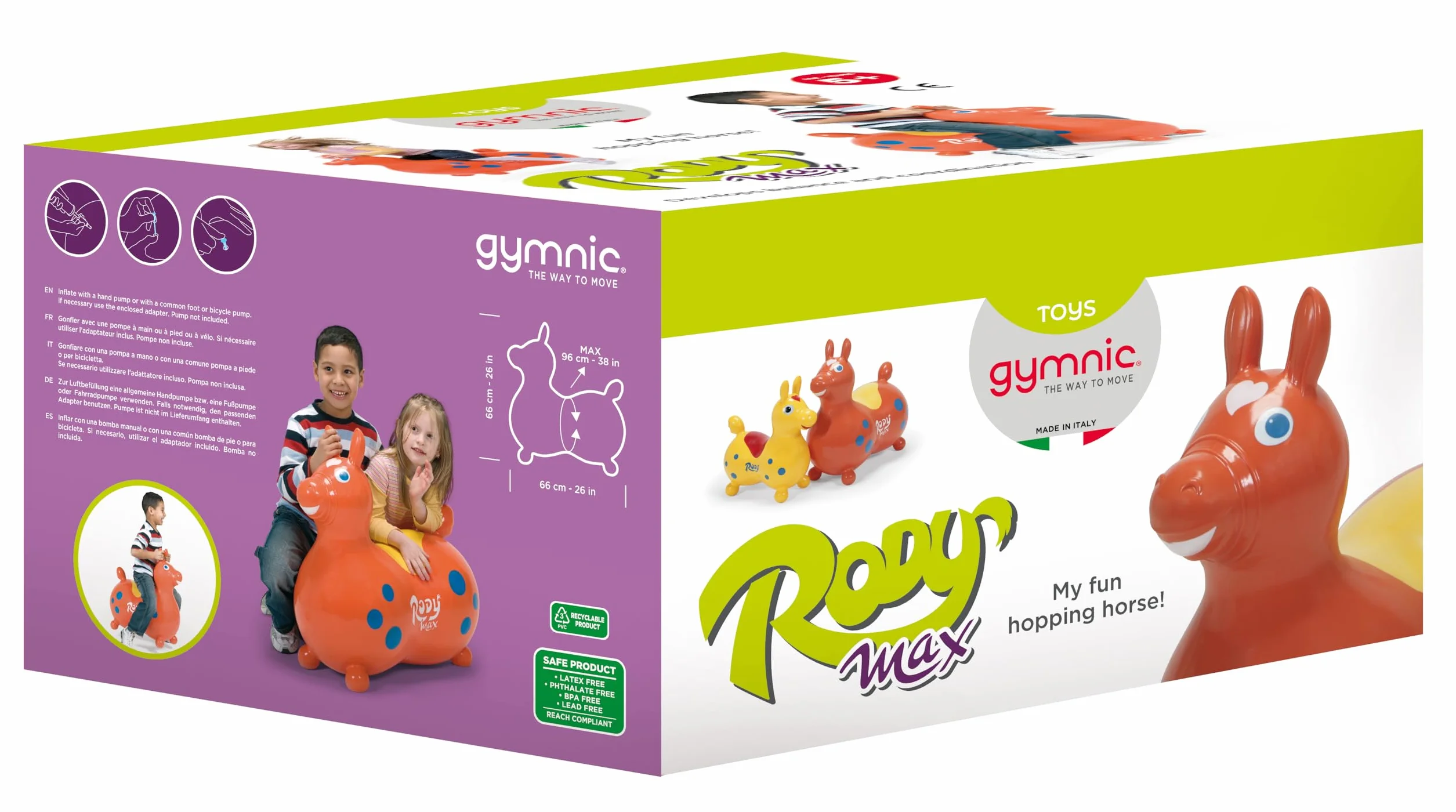 Gymnic Rody Max Cheval à Bascule Gonflable pour Enfants 5+ Ans, Jouet à Chevaucher
