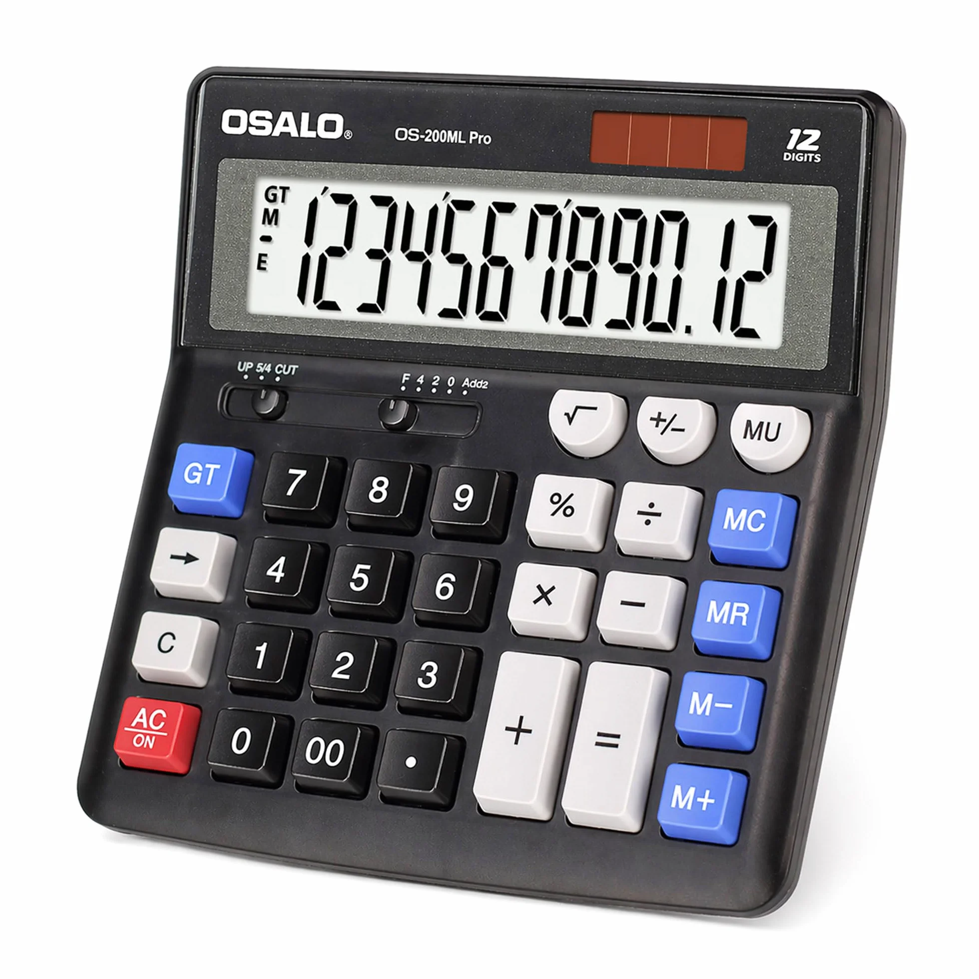 OSALO Calculatrice de bureau extra large grand écran LCD 12 chiffres comptabilité bouton réponse géant batterie solaire