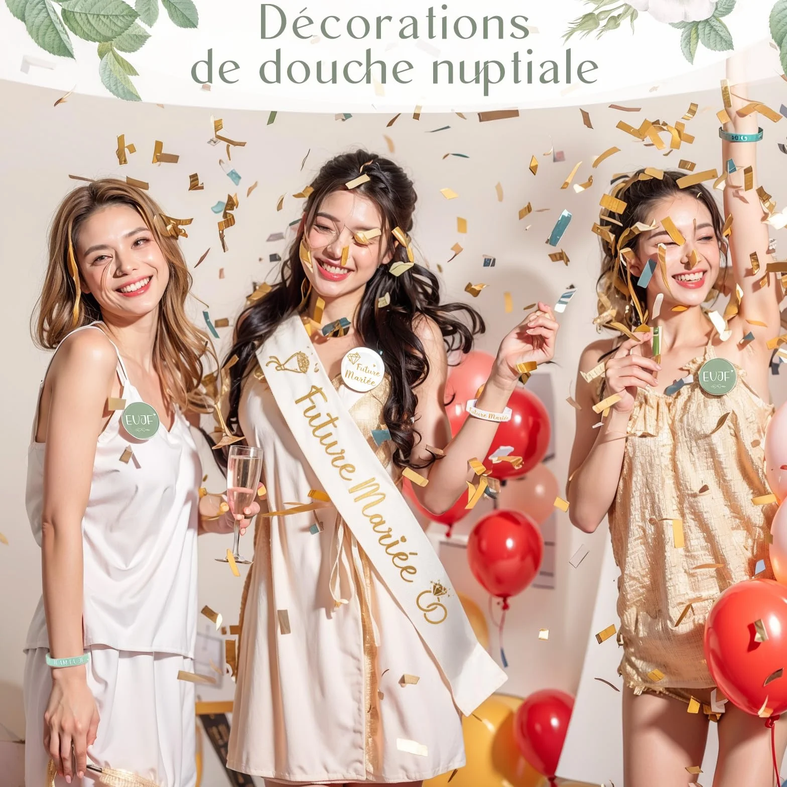 Accessoires de Mariage pour Future Mariée 21 Cadeaux EVJF avec Écharpe, Badges et Bracelets en Silicone