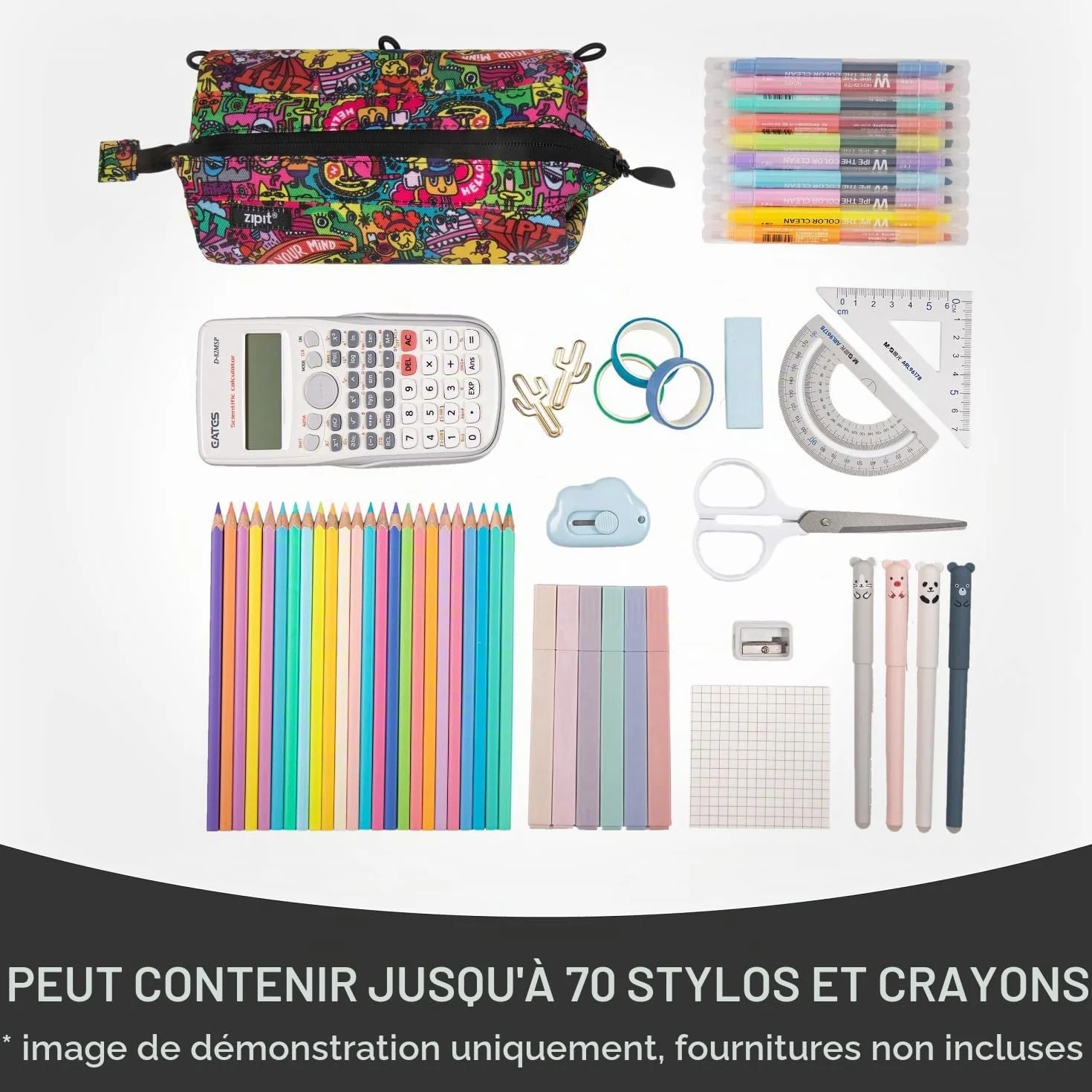 ZIPIT Lenny Trousse à crayons grande capacité pour école et bureau