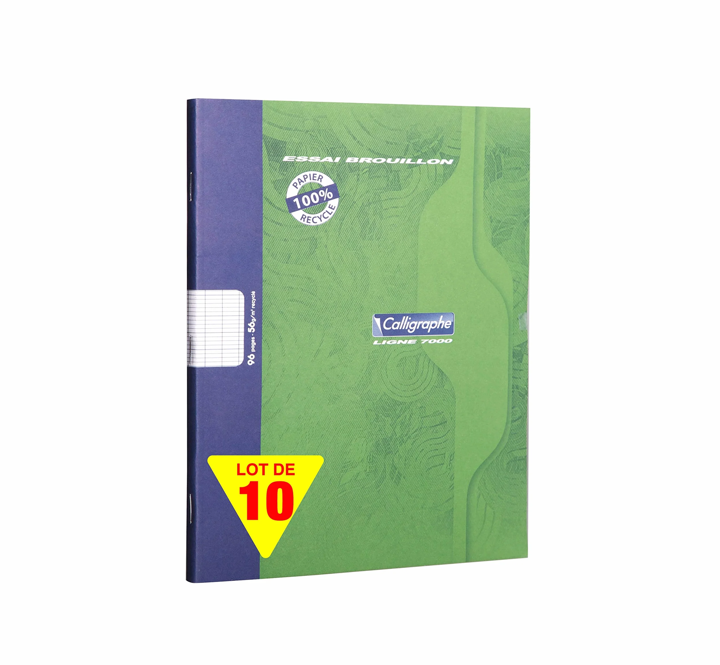 Clairefontaine Calligraphe 2196C Lot de 10 Cahiers de Brouillon Agrafés 17x22 cm 96 Pages Grands Carreaux Papier 56 g 100% Recyclé