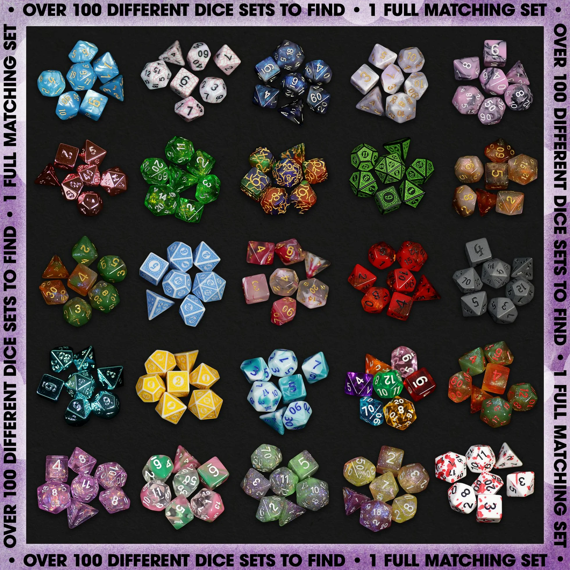 1985 Games Lot de 7 dés polyédriques de qualité supérieure, dés en forme de cœur, dés roses, adaptés pour les jeux de rôle, les jeux de table (Premium Mystery Lot de 6)