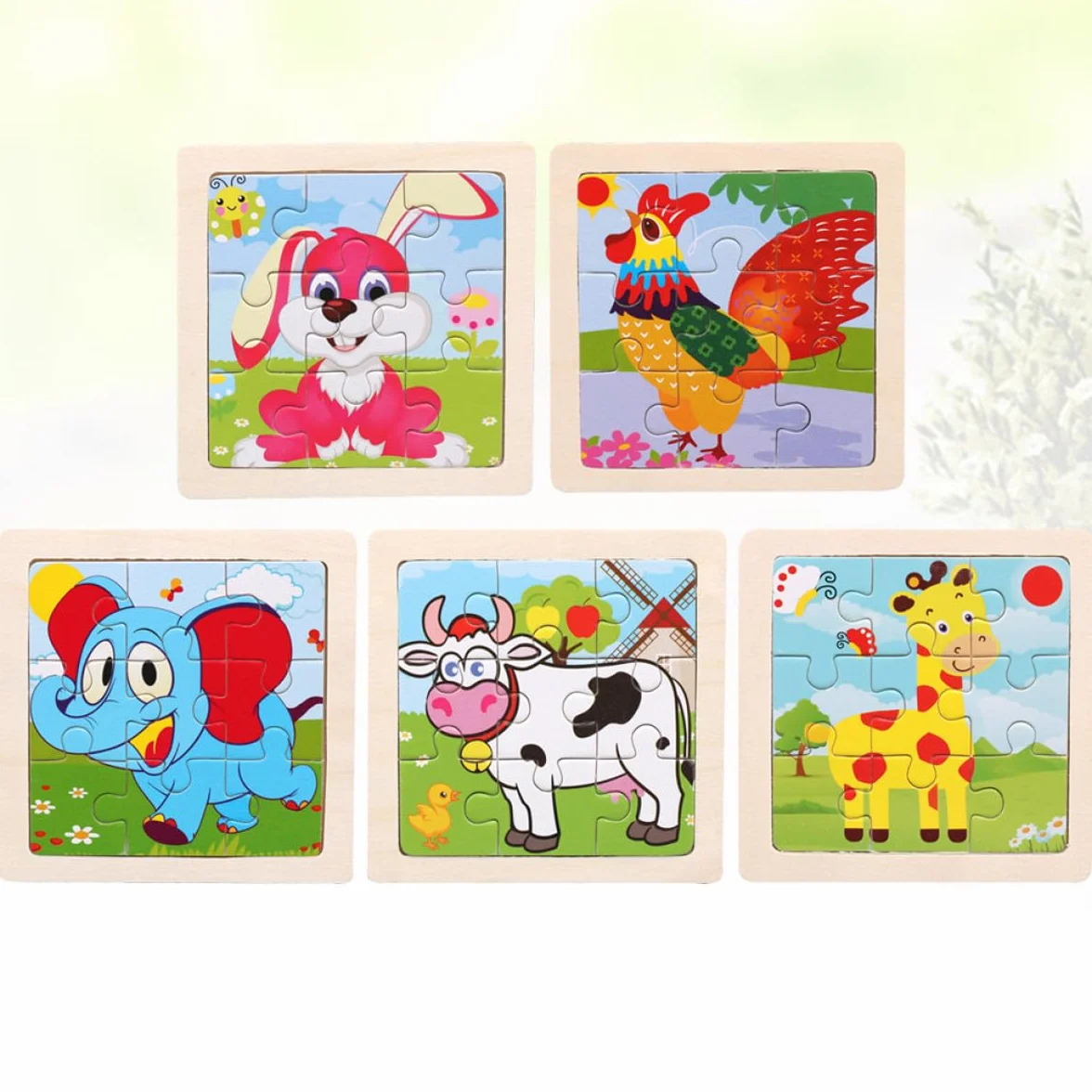 Puzzle en Bois Éducatif Animaux Cartoon 5 Pièces pour Garçon et Filles