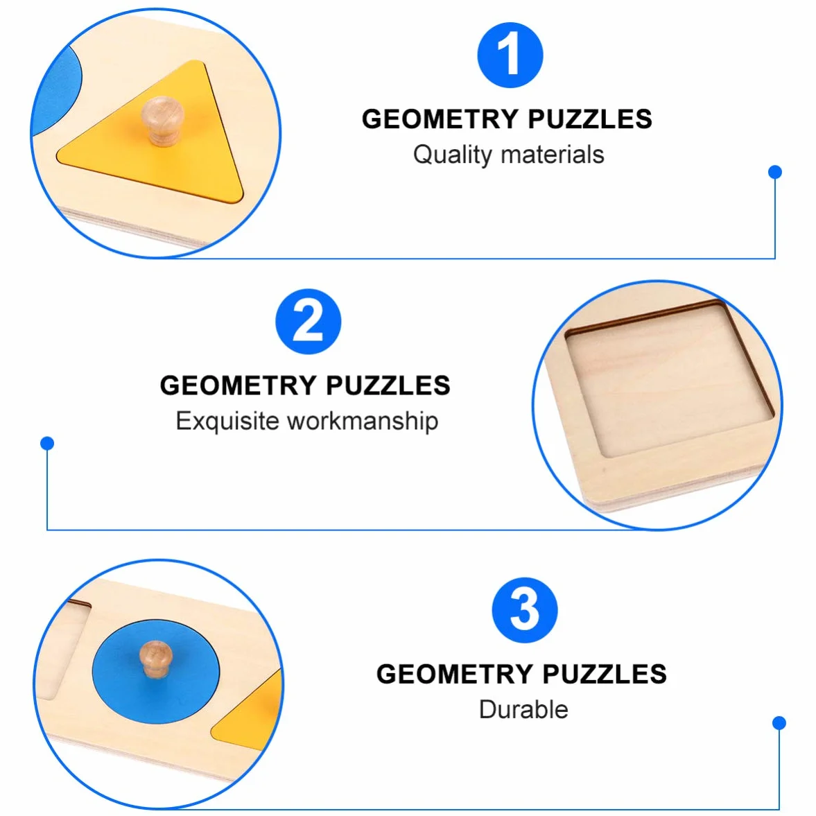 Montessori Puzzle géométrique à emboîter Jouet en bois 30,5 x 10,9 x 3,5 cm Jouet éducatif développement précoce