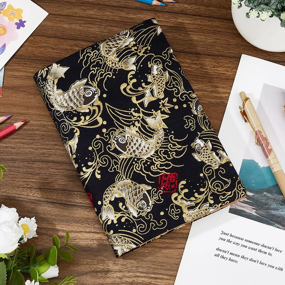SUPERFINDINGS Housse Imperméable pour Livre A5 Couverture en Tissu Motif Floral 31 x 22.5cm Noir