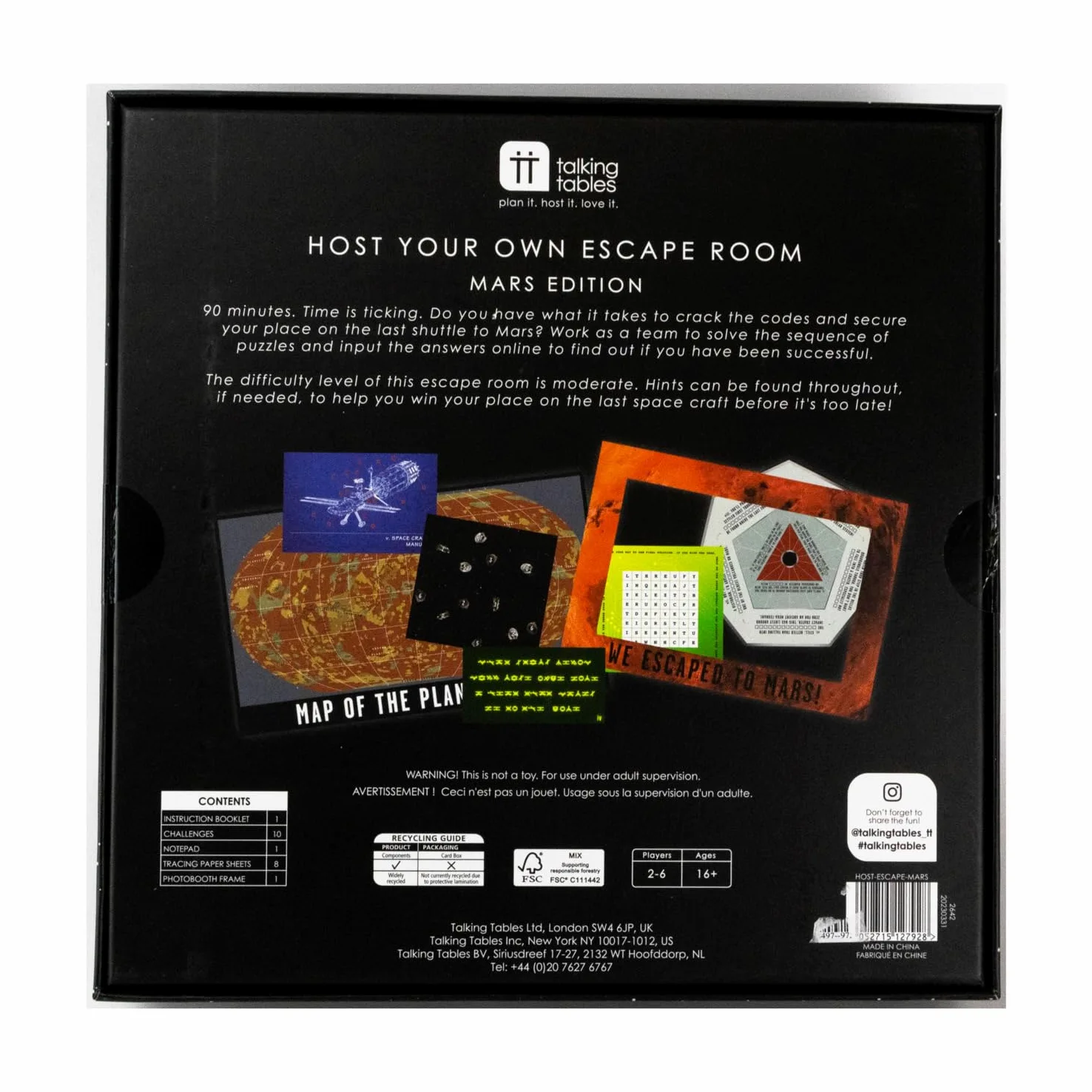Talking Tables Jeu d'évasion sur Le thème de l'espace Mars à la Maison | Organisez Votre Propre soirée de Jeux avec des éléments interactifs | pour Anniversaire, dîner, Cadeau de Noël Rouge