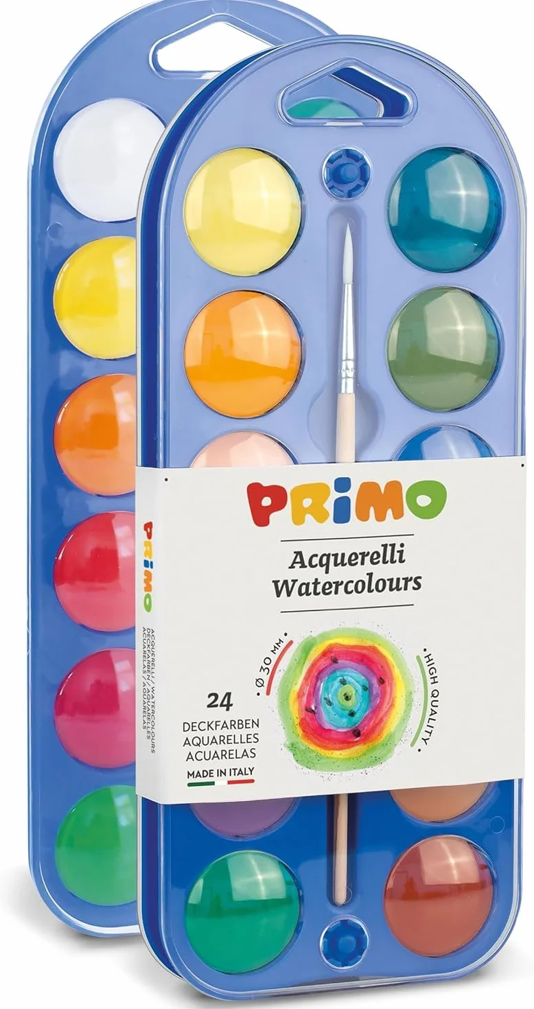 Aquarelles pour enfants 24 couleurs Ø30 mm + pinceau kit palette peinture créative