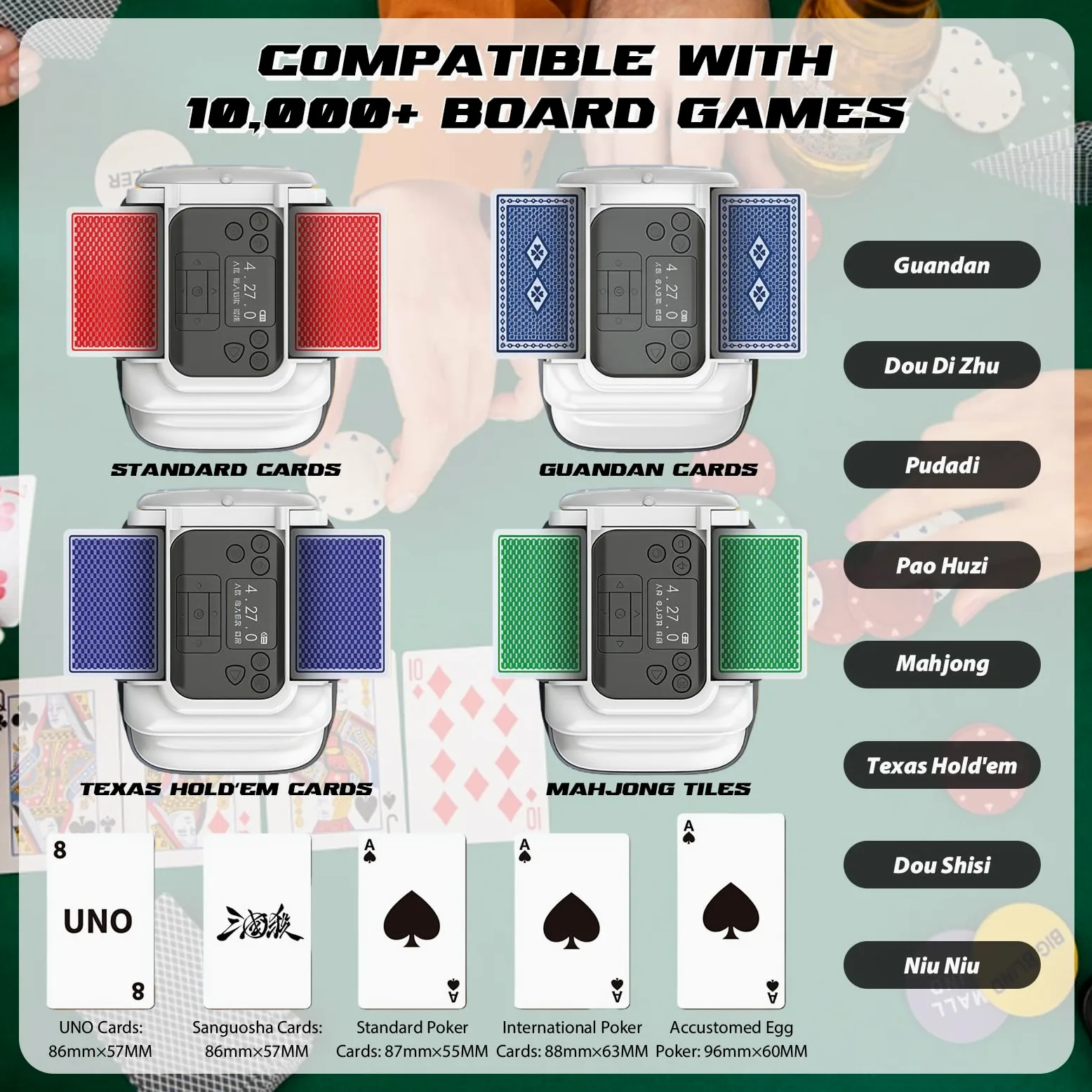 Distributeur et Mélangeur de Cartes Automatique – Machine Électrique Silencieuse pour 1 à 4 Jeux – Rechargeable (2000mAh) pour Poker, Blackjack, Texas Hold'em