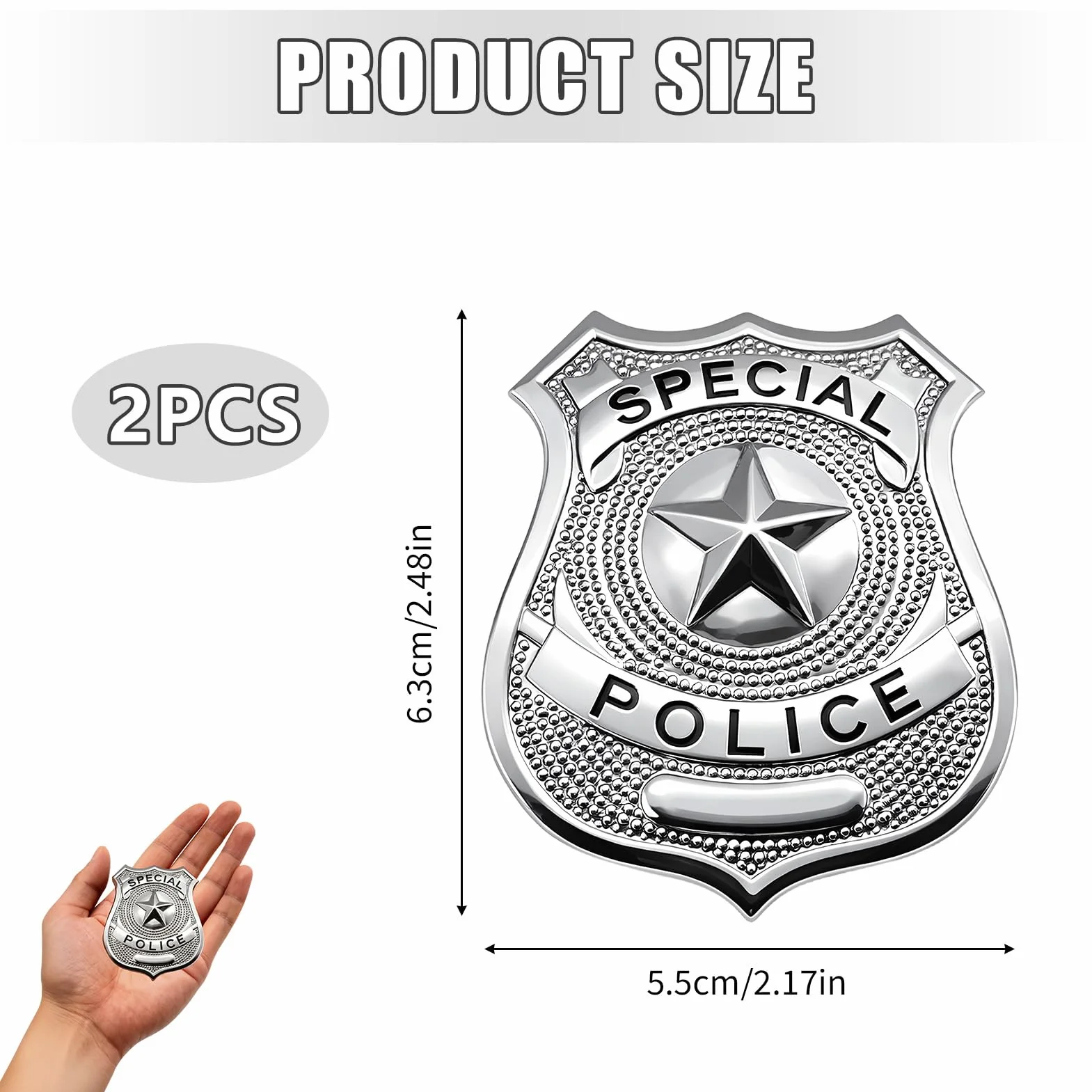 Lot de 2 badges Sariputa argentés police pour enfants accessoires costume Halloween