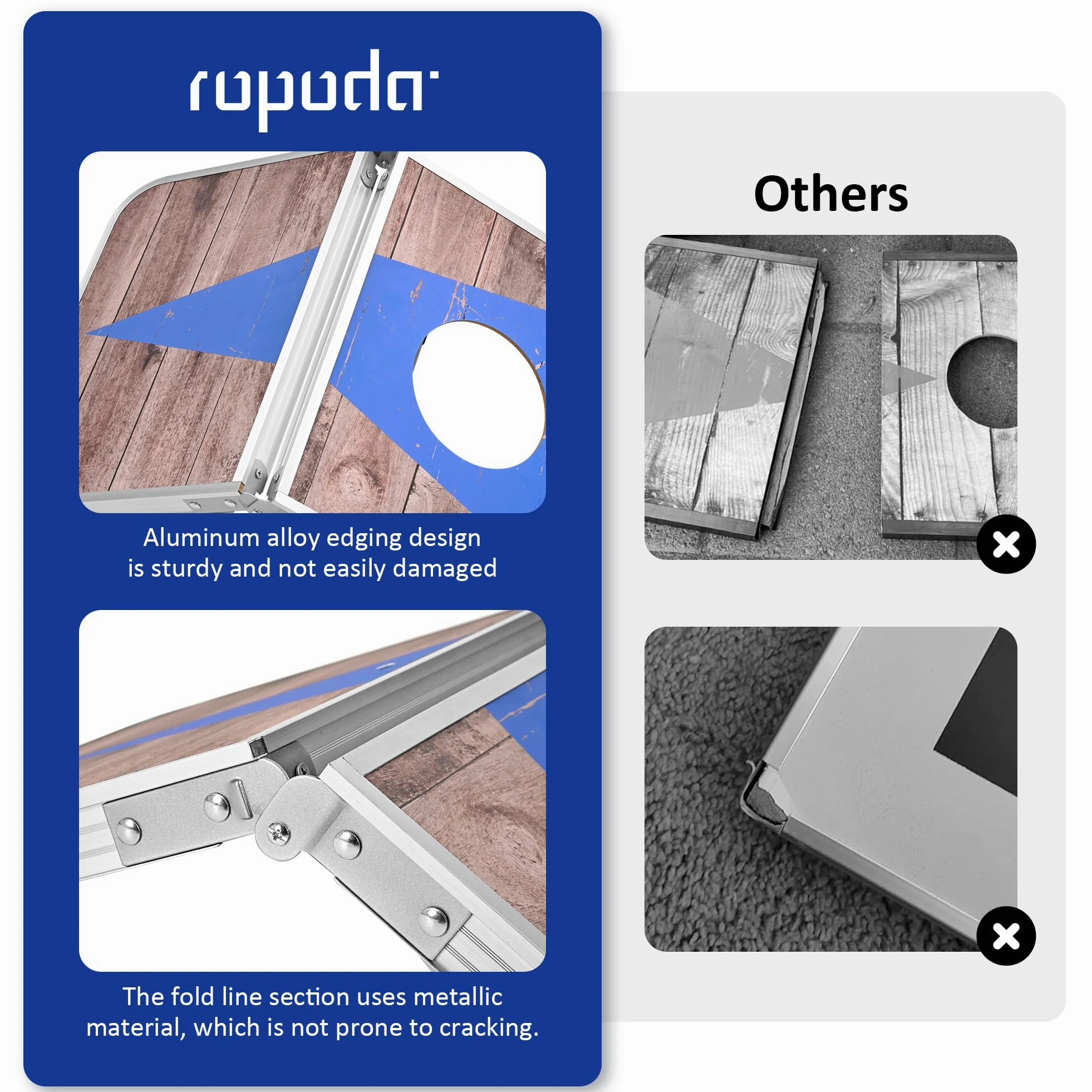 ROPODA Ensemble de Plateau Portable de 61 x 40,6 cm pour Adultes avec 8 poufs, Bordures en Alliage d'aluminium léger pour Jeux de Plein air, Plage et hayon.