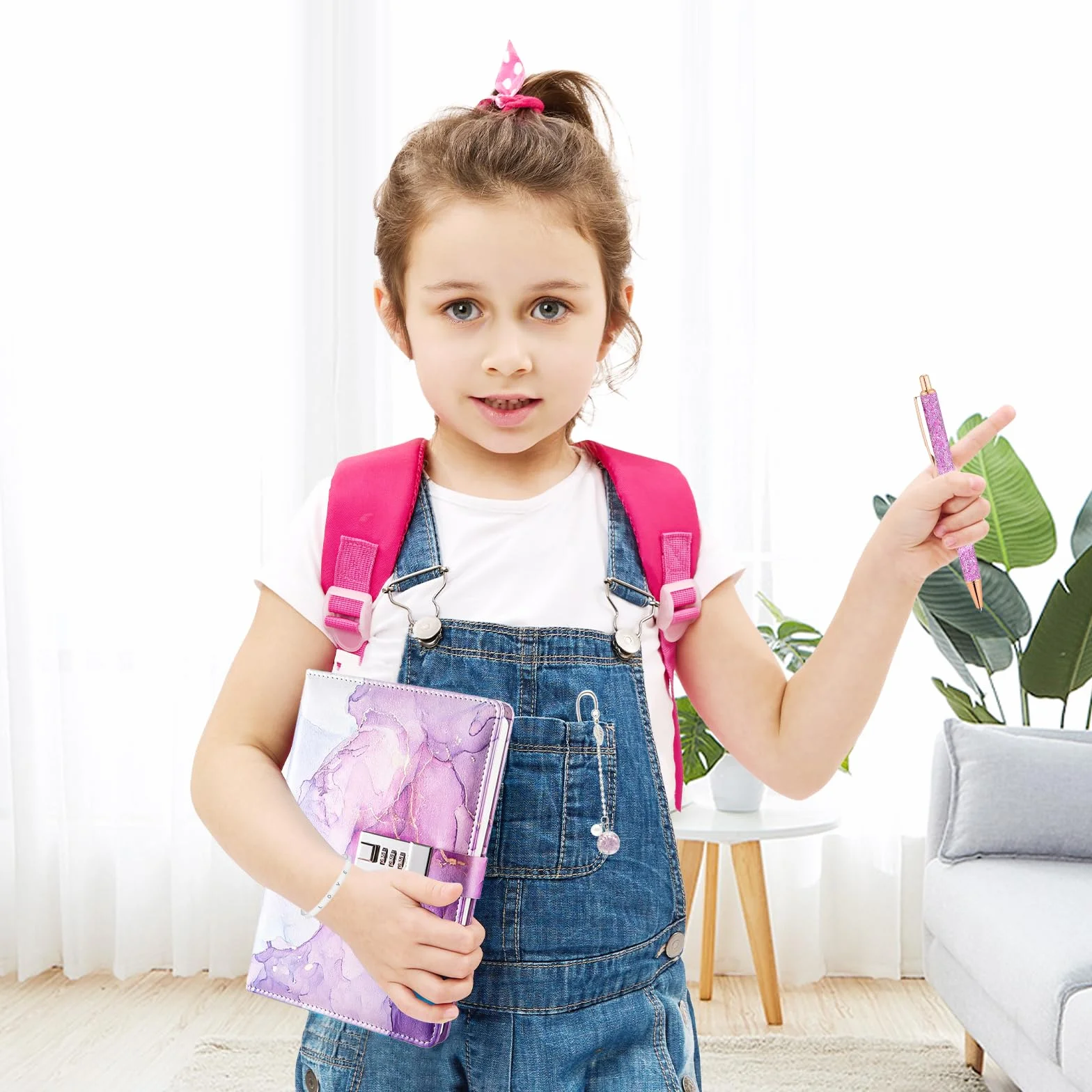 TNSLAND Set de Papeterie Violet, Journal Intime Fille avec Serrure, Cadeaux pour Filles 7-14 Ans