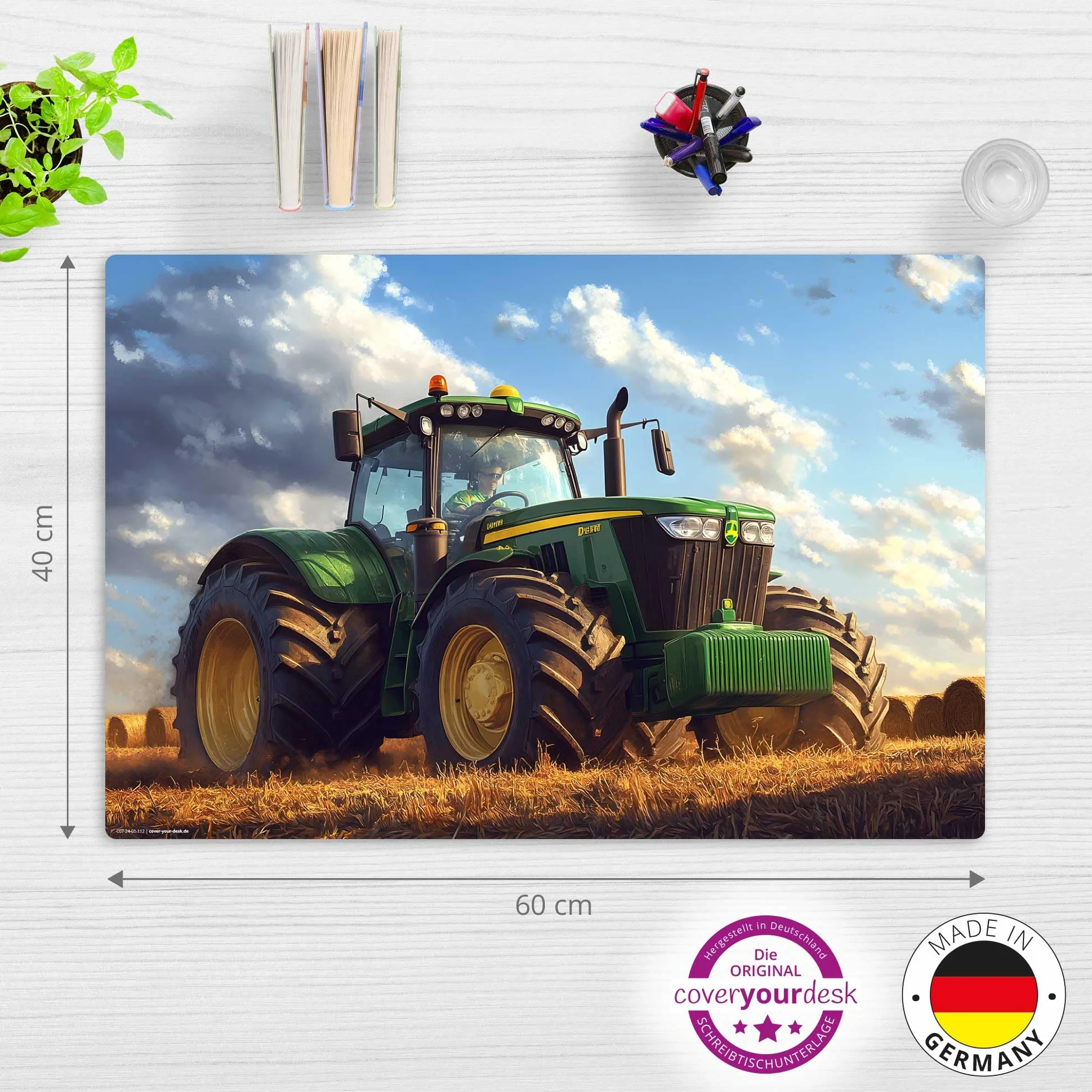 Sous-main effaçable pour enfants Tracteur agricole 60 x 40 cm vinyle Fabriqué en Allemagne