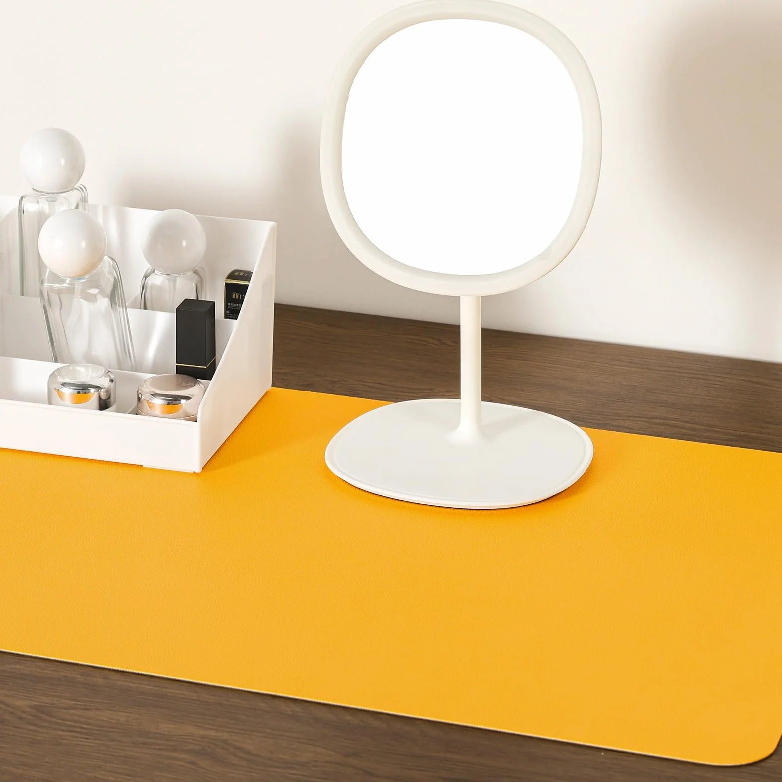 Sous-main Tapis de Bureau Antidérapant Double Face Cuir 43 x 90 cm Gris Jaune