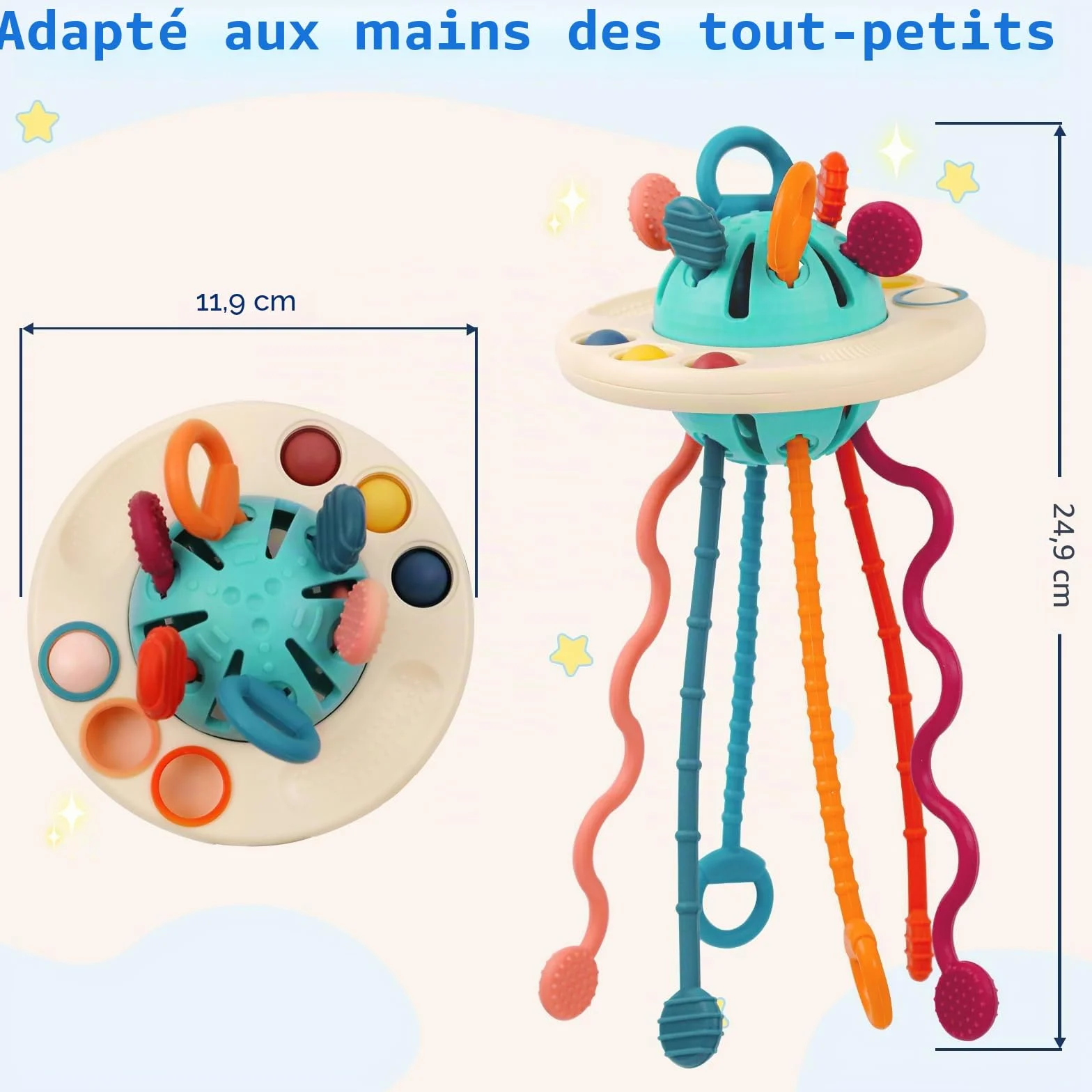 Jouet Sensoriel Montessori Bébé 1 an, Jouet à Tirer OVNI Éducatif Motricité Fine