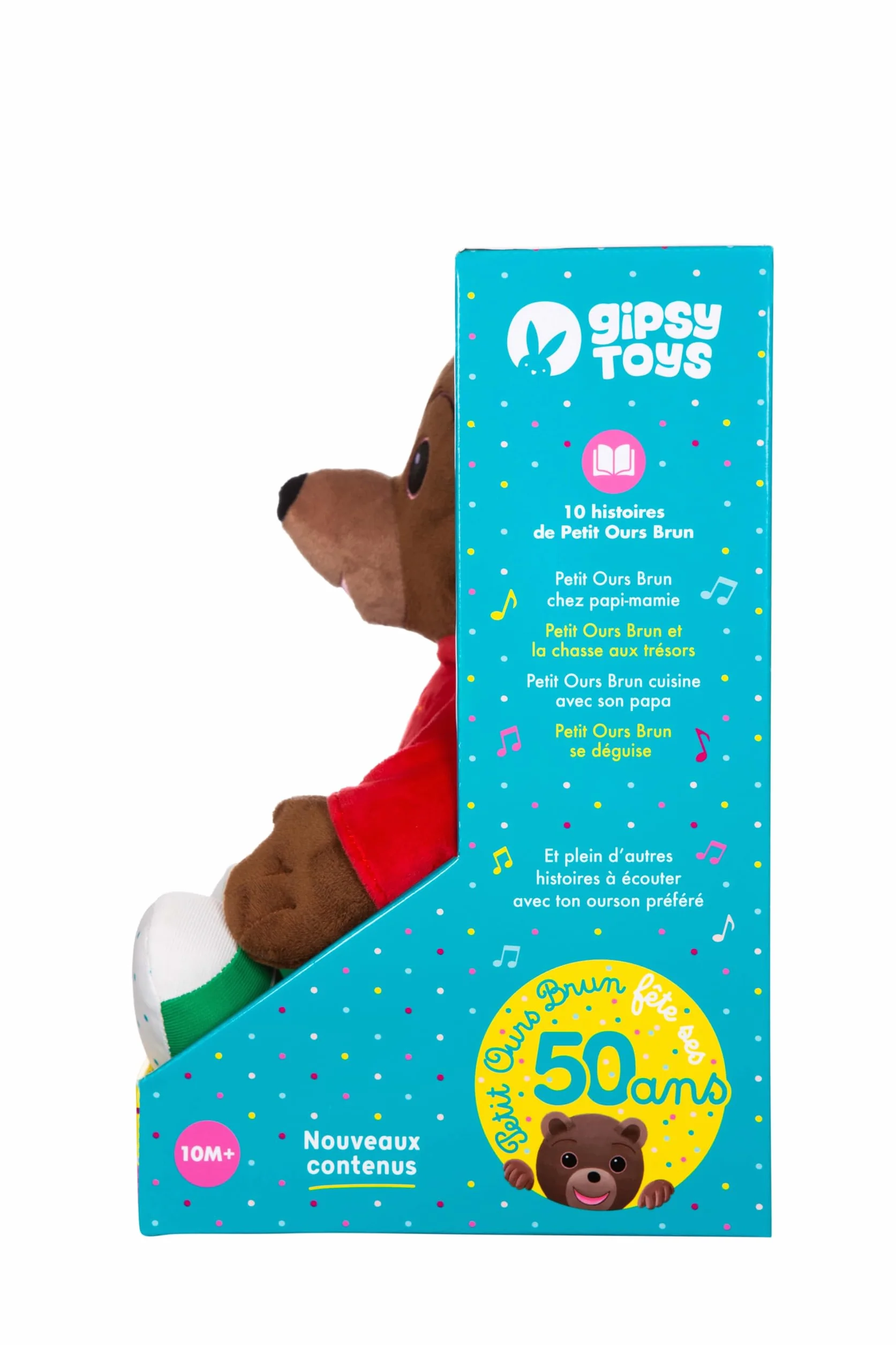 Peluche Interactive Petit Ours Brun 50 Ans 28 cm Marron Rouge Boîte Cadeau Version FR