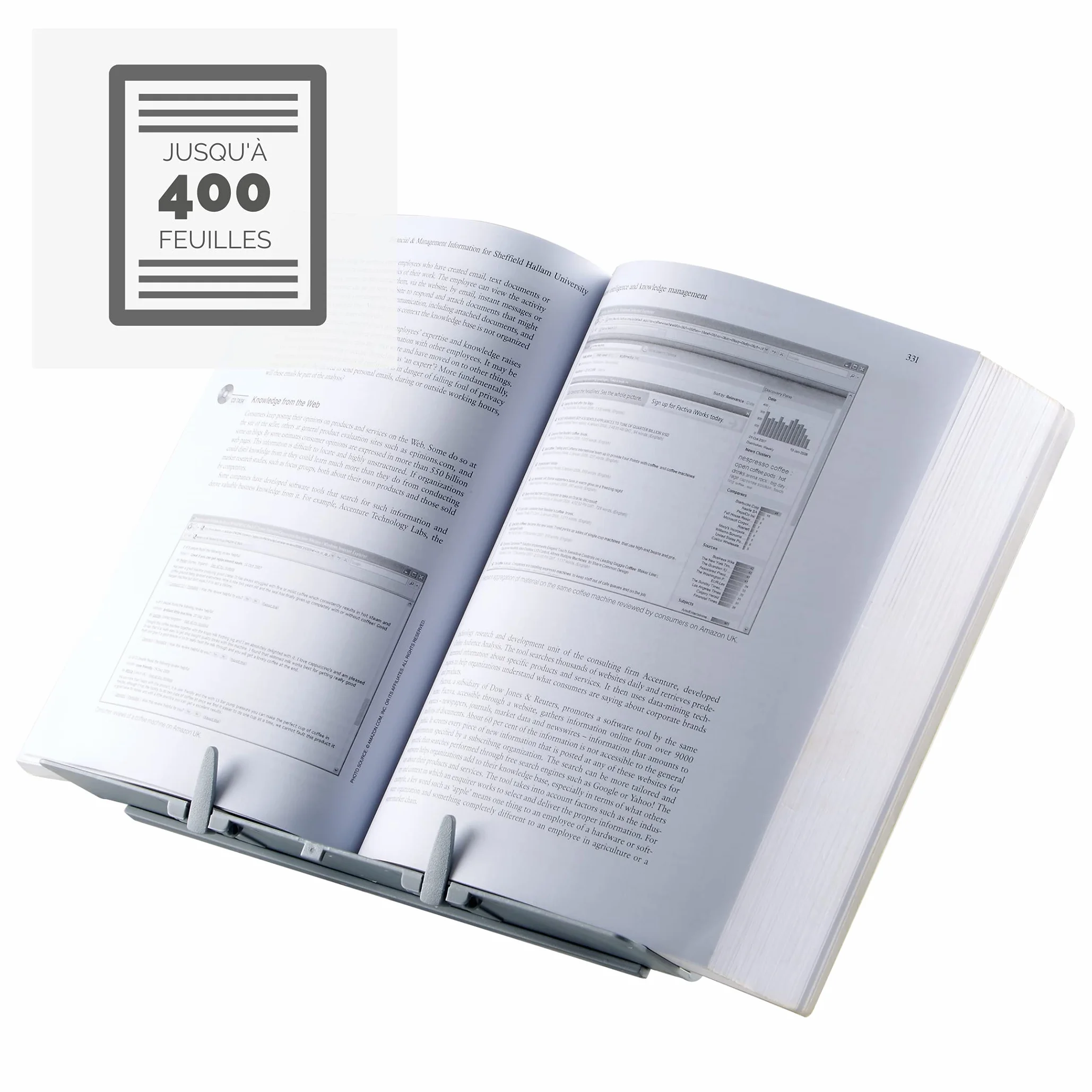 Fellowes Porte-copies chevalet Booklift 400 feuilles pliable argent