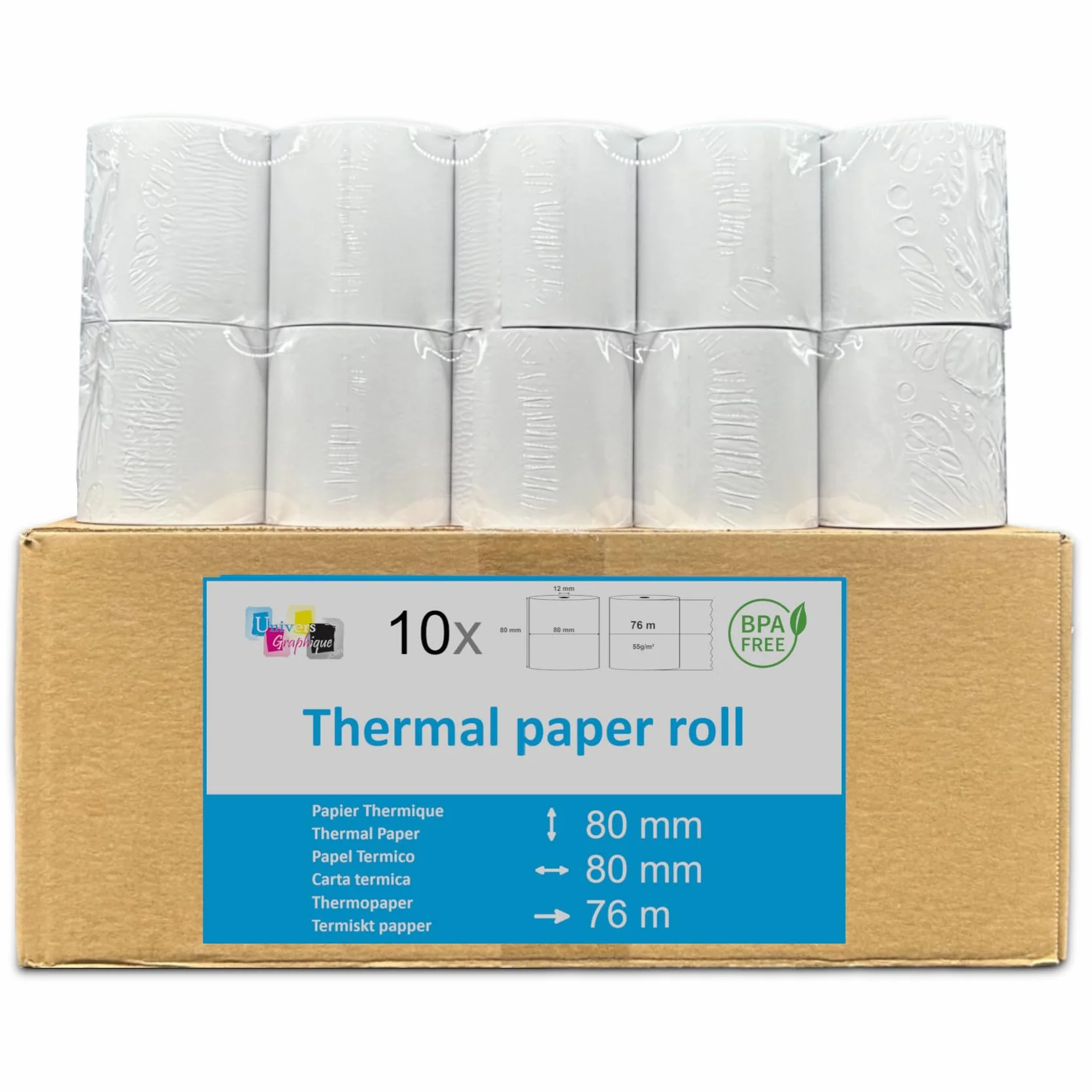 Bobine Papier Thermique SANS BISPHÉNOL 80 x 80 x 12 mm pour Ticket de Caisse Imprimante Thermique