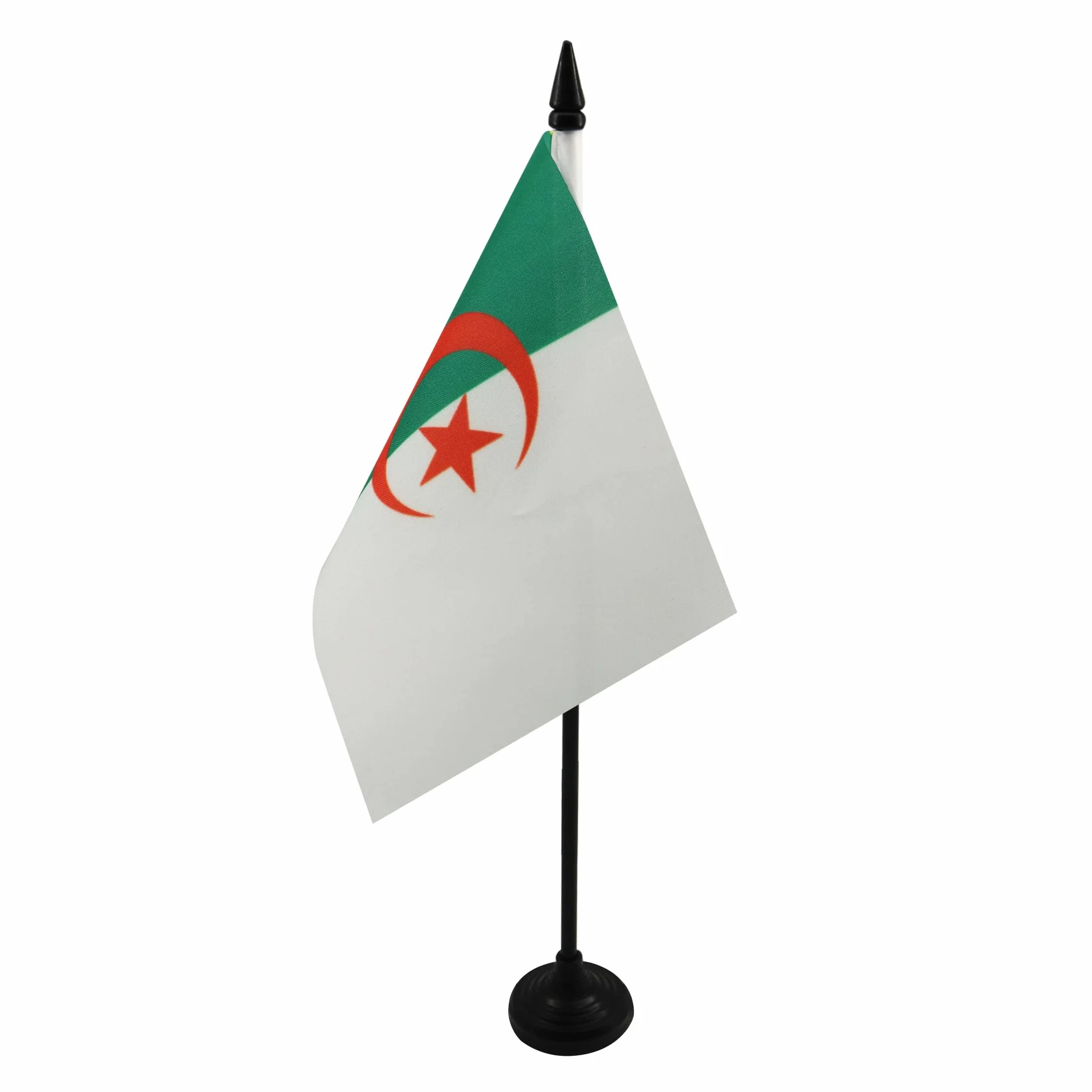 Drapeau De Table Algérie 15x10 cm Mini Drapeau Algérien De Bureau Polyester Hampe 25cm Socle Plastique Noir