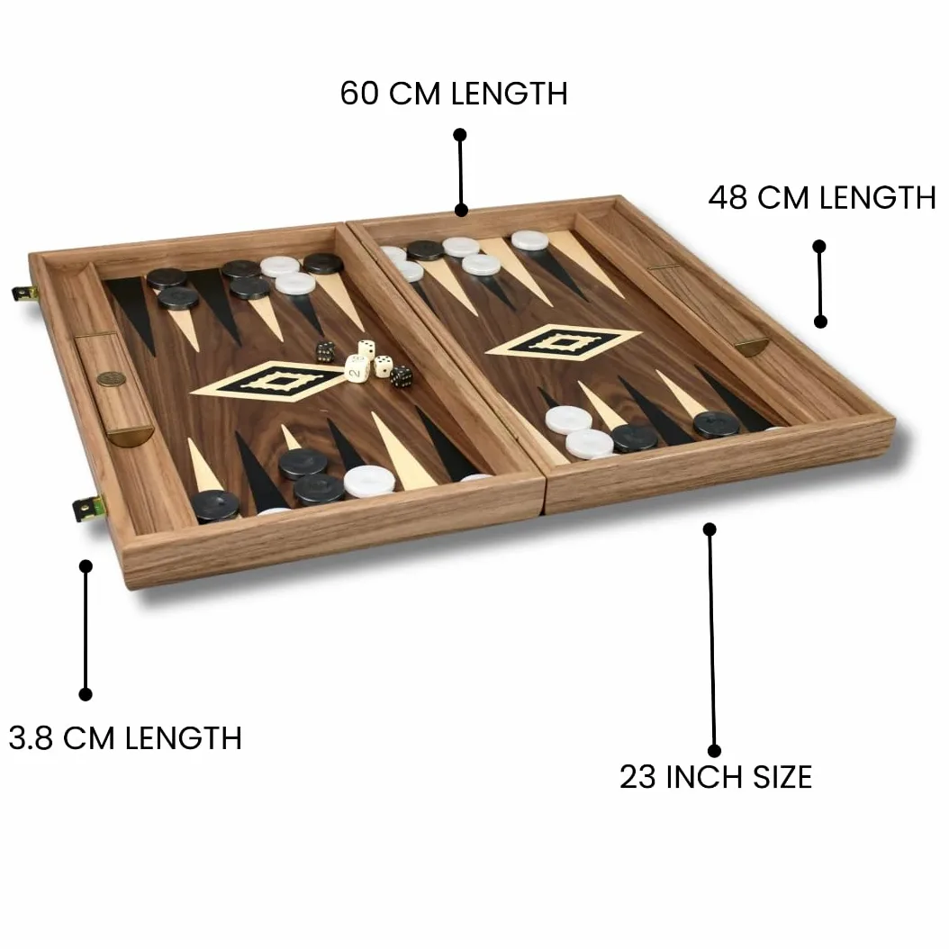 Ensemble de Backgammon en Bois Manopoulos Noyer Antique 23 Pouce Supports de Rangement Inclus
